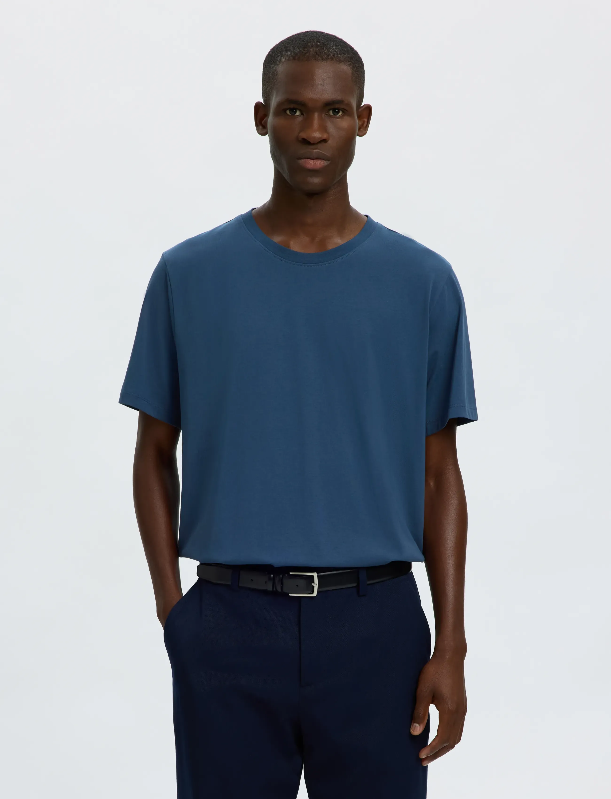 Selected SLMASPEN SS O-NECK TEE NOOS - Kurzärmelige T-Shirts - SARGASSO SEA / navy