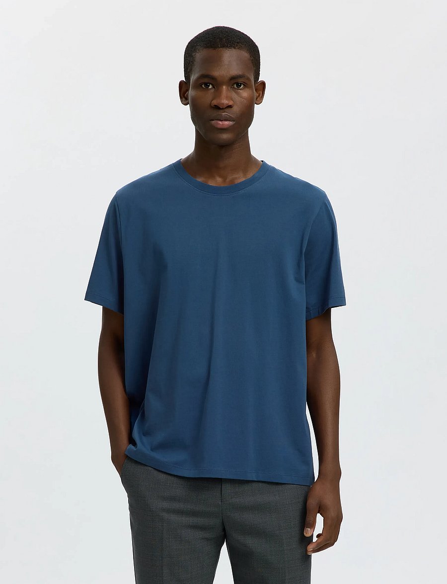 Selected - SLMASPEN SS O-NECK TEE NOOS - kurzärmelige t-shirts - sargasso sea - 0