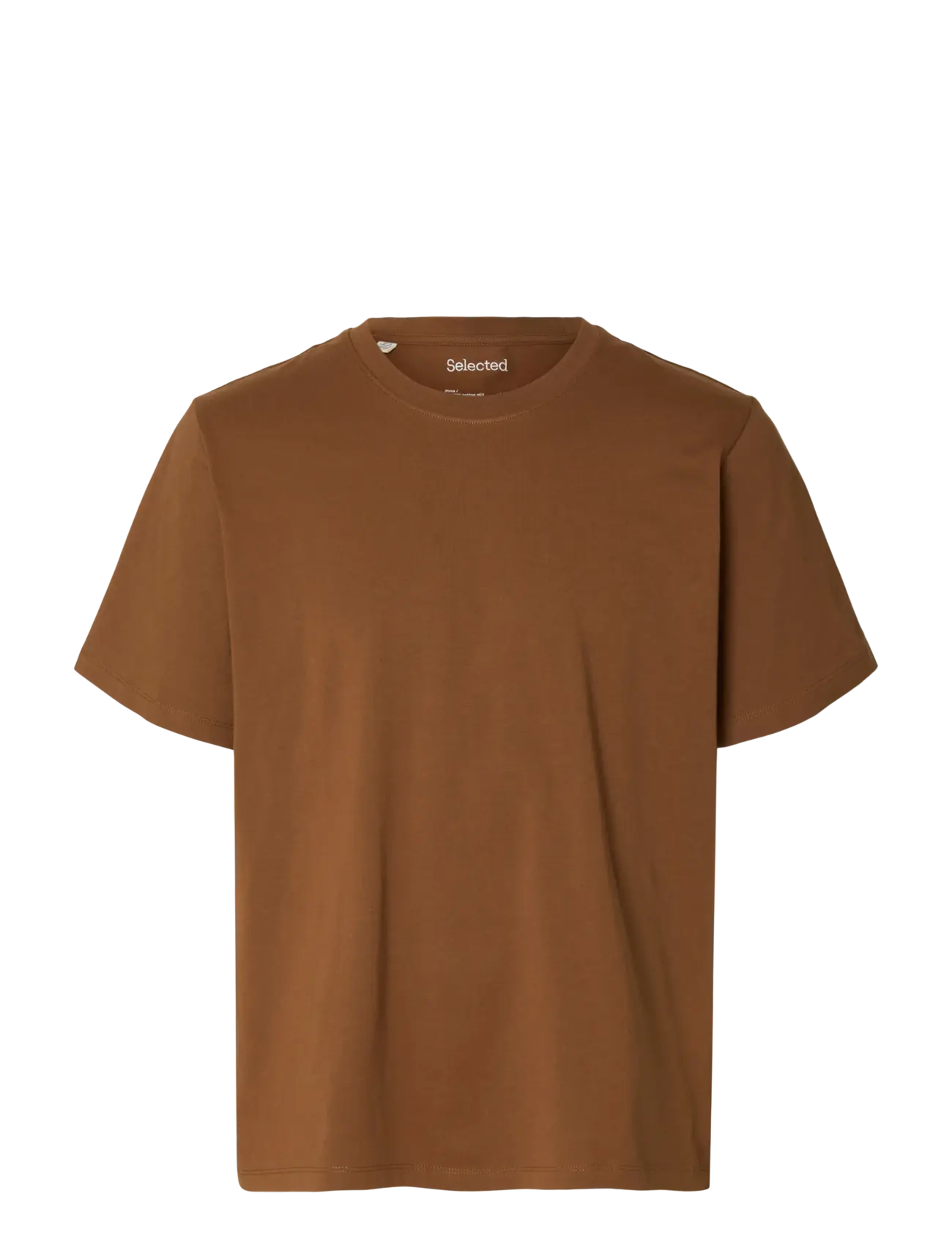 Selected SLHASPEN SS O-NECK TEE NOOS - T-shirts - TOFFEE / brown