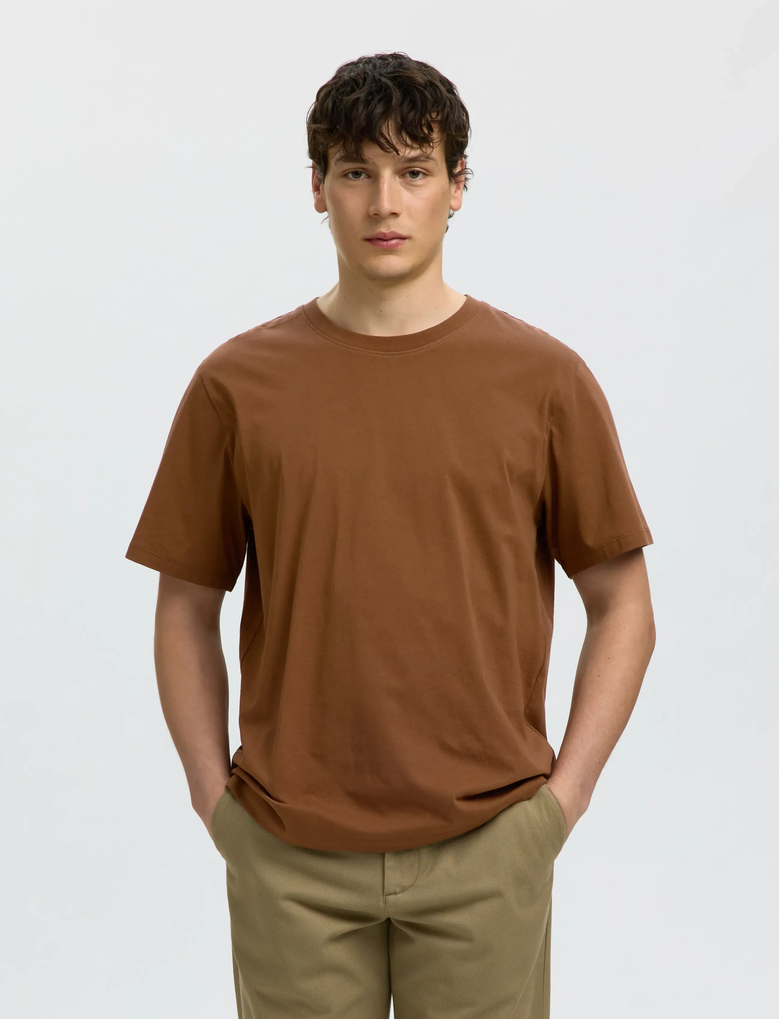 Selected SLHASPEN SS O-NECK TEE NOOS - T-särgid - TOFFEE / brown