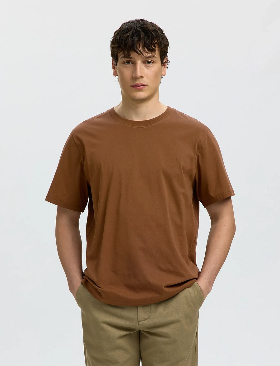 Selected - SLHASPEN SS O-NECK TEE NOOS - lühikeste varrukatega t-särgid - toffee - 0