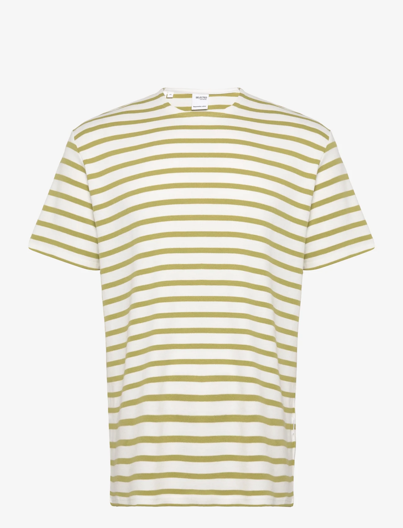 Selected Homme - SLHBRIAC STRIPE SS O-NECK TEE - lägsta priserna - cloud dancer - 0