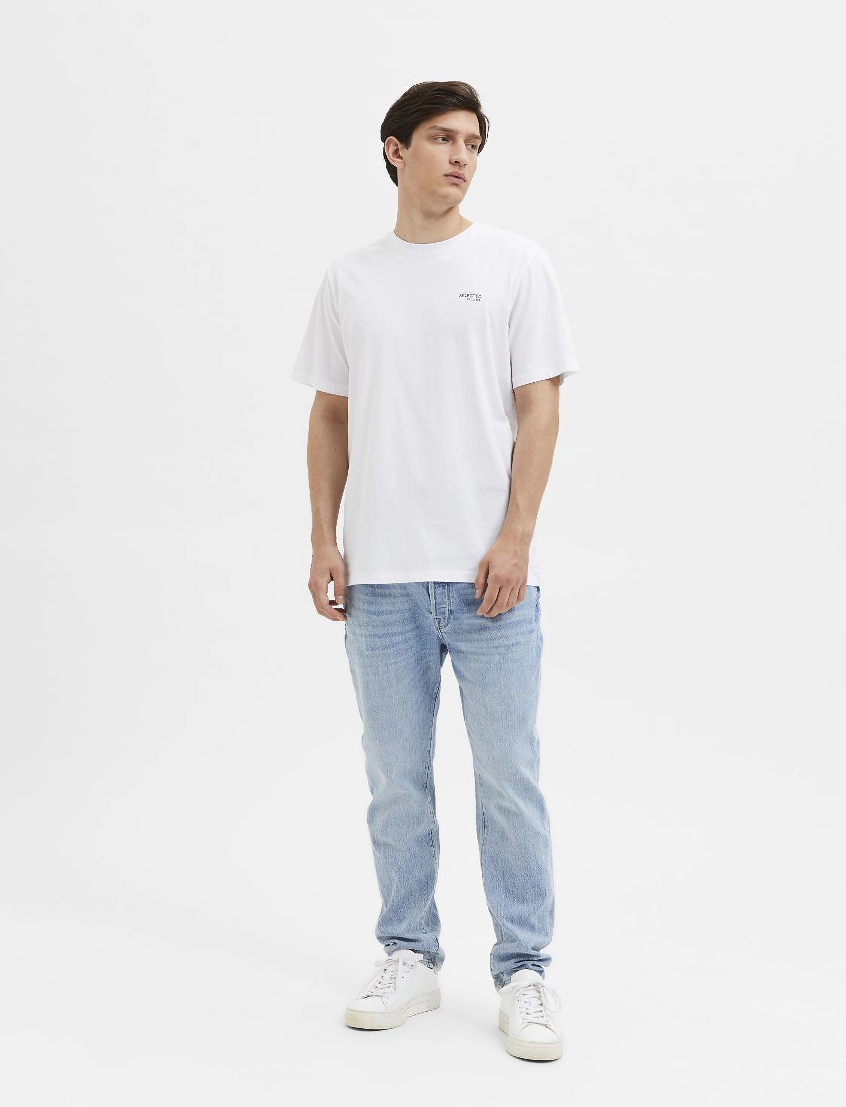 Selected - SLHASPEN LOGO SS O-NECK TEE NOOS - bright white - 5