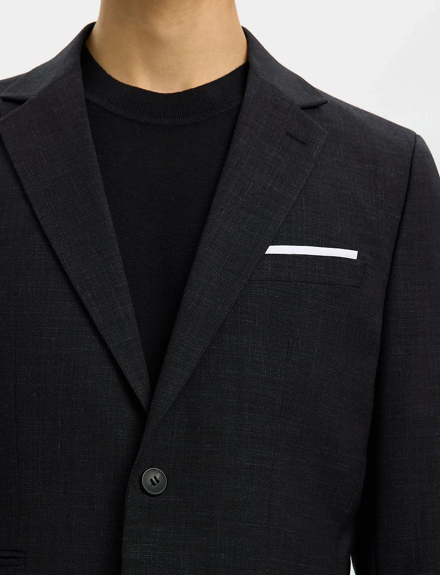 Selected - SLMSLIM-OASIS LINEN BLZ NOOS - enkeltradede blazere - black - 4