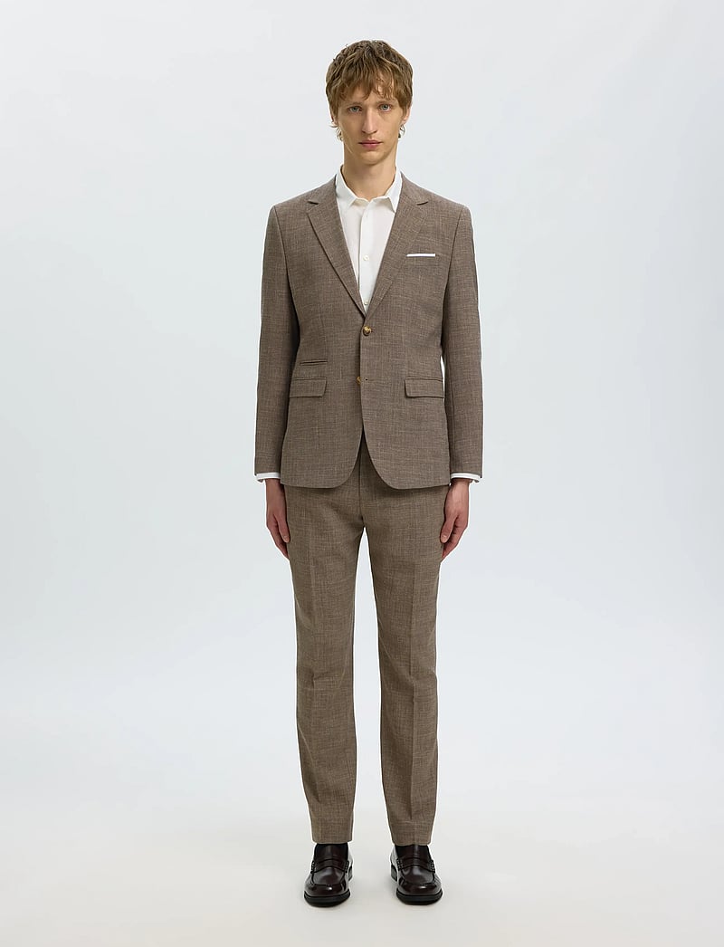 Selected - SLMSLIM-OASIS LINEN BLZ NOOS - blazers met enkele rij knopen - dark sand melange - 3