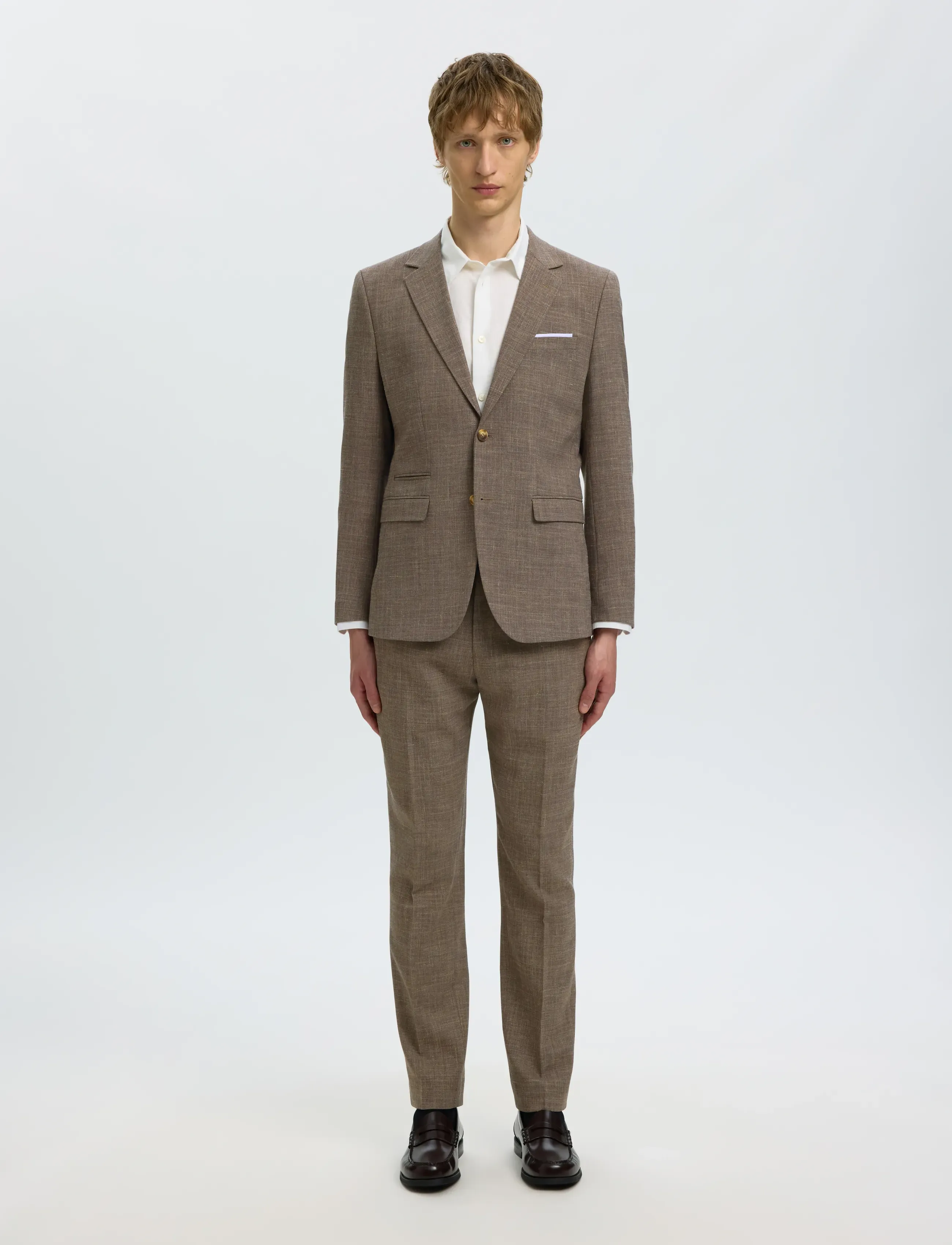Selected - SLMSLIM-OASIS LINEN BLZ NOOS - single breasted blazers - dark sand melange - 3