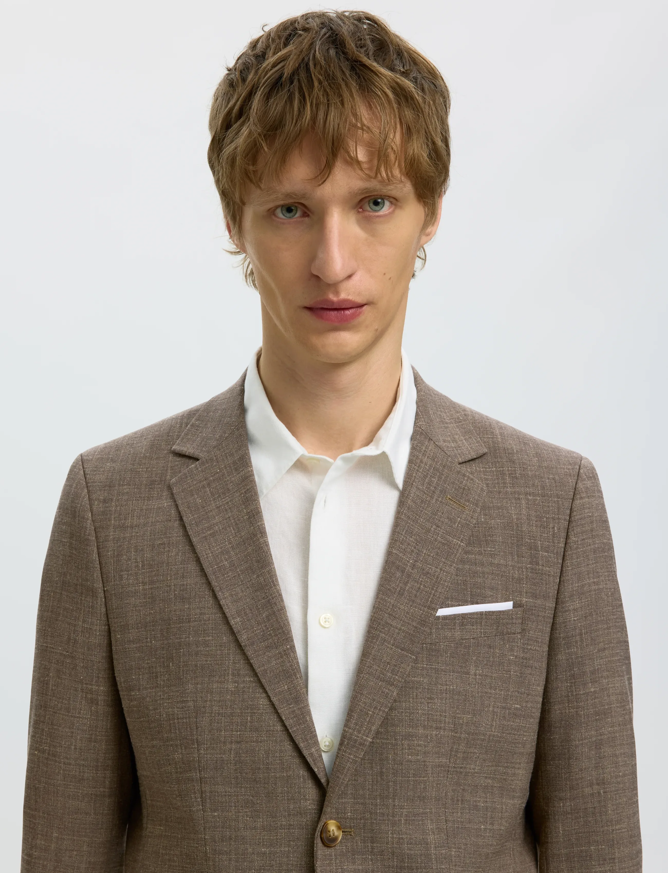 Selected - SLMSLIM-OASIS LINEN BLZ NOOS - blazers met enkele rij knopen - dark sand melange - 4