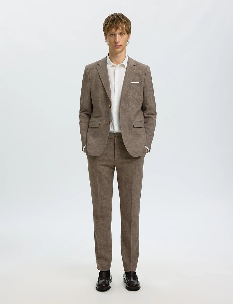 Selected - SLMSLIM-OASIS LINEN BLZ NOOS - blazers met enkele rij knopen - dark sand melange - 5