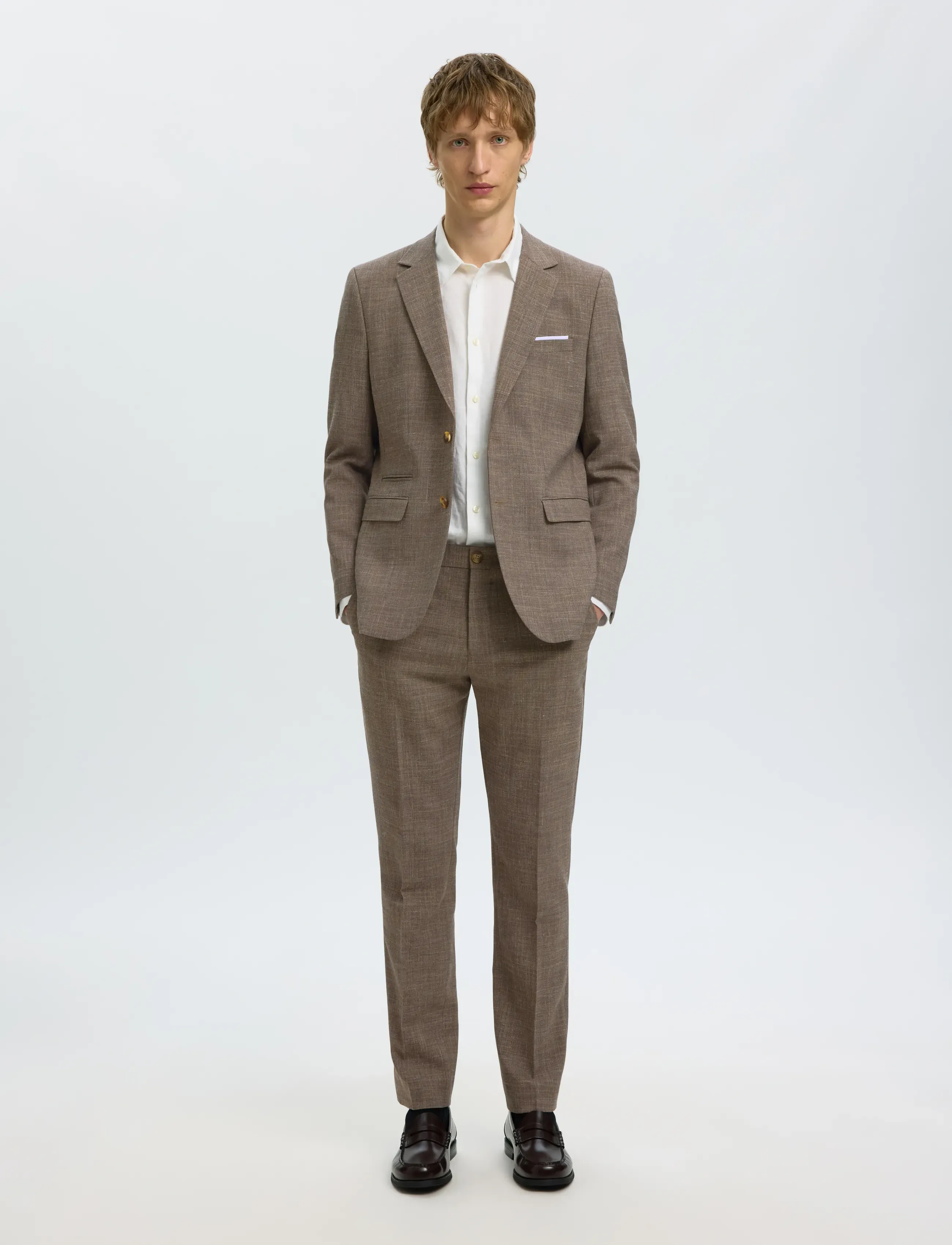 Selected - SLMSLIM-OASIS LINEN BLZ NOOS - single breasted blazers - dark sand melange - 5