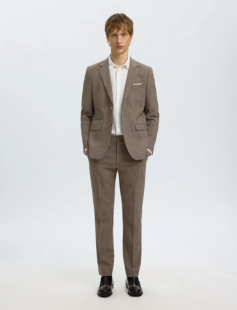 Selected - SLMSLIM-OASIS LINEN BLZ NOOS - blazers met enkele rij knopen - dark sand melange - 5