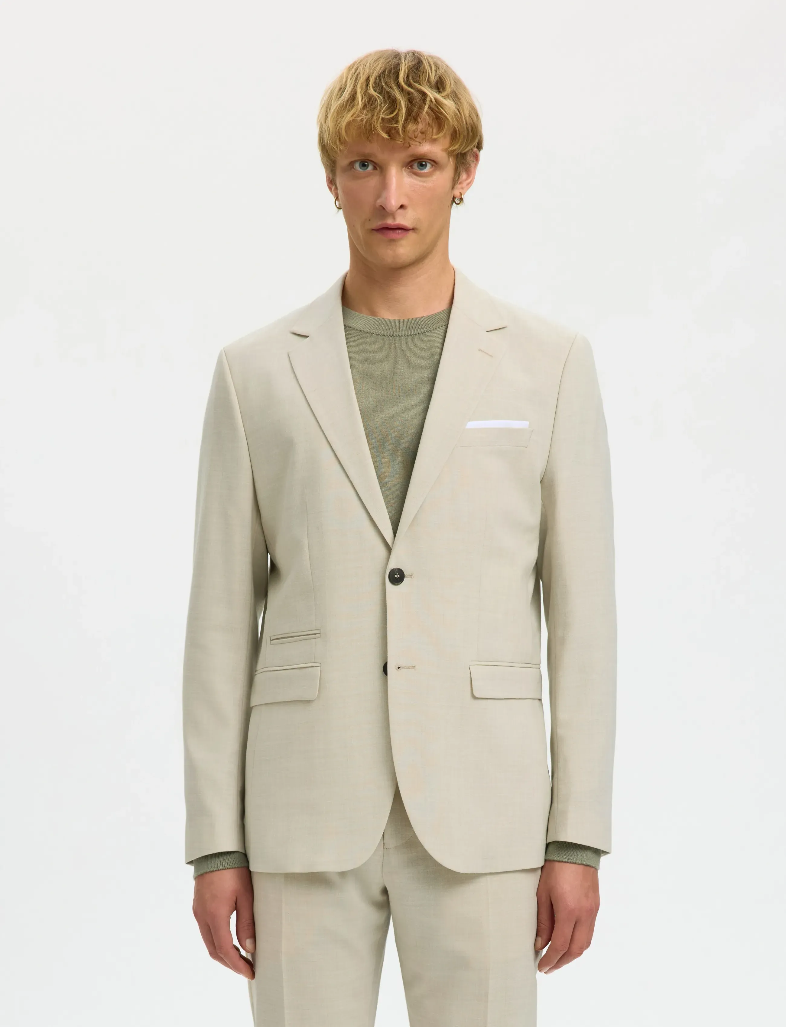 Selected SLMSLIM-OASIS LINEN BLZ NOOS - Linen clothing - EGRET / beige