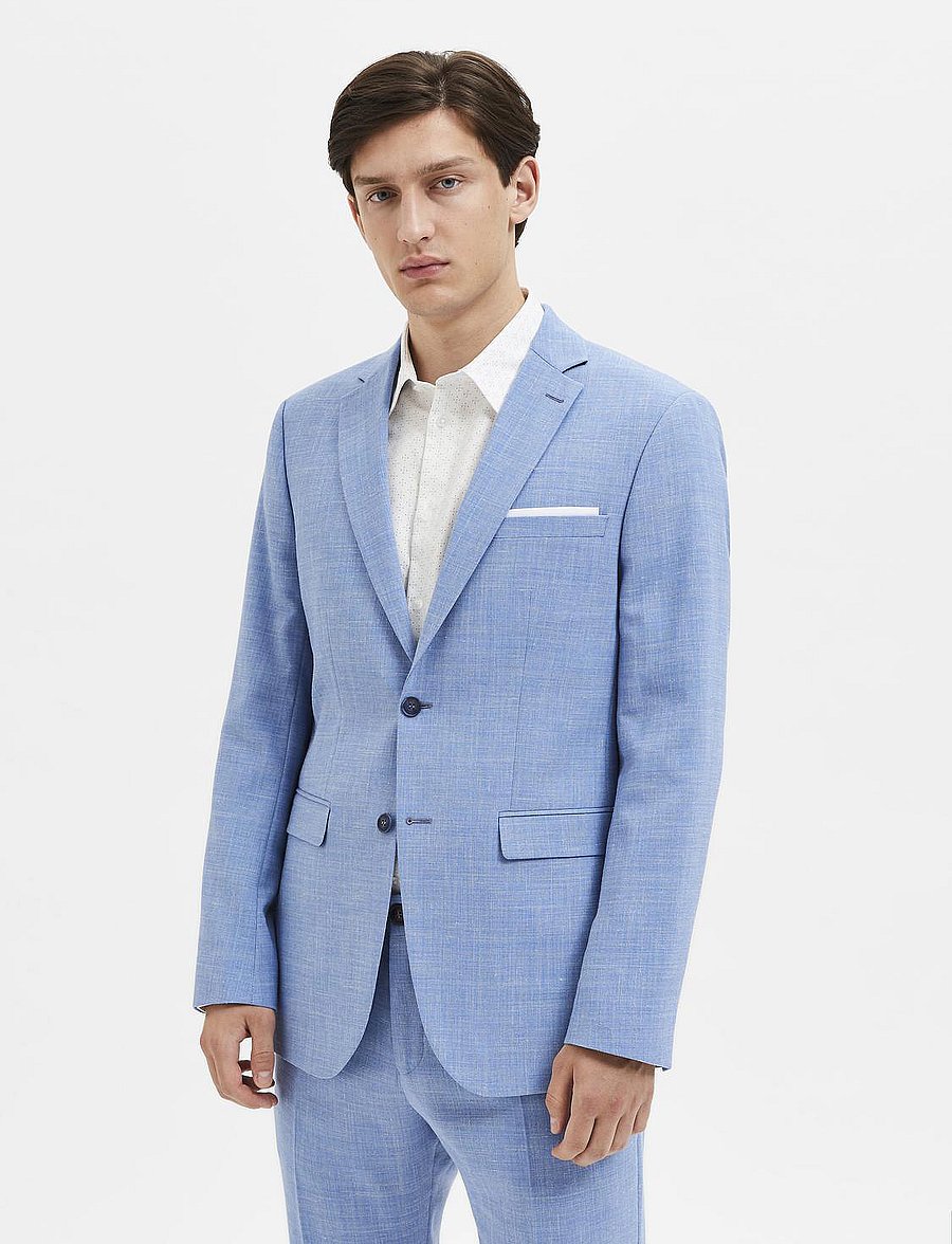 Selected - SLMSLIM-OASIS LINEN BLZ NOOS - vienrindas žaketes - light blue - 0