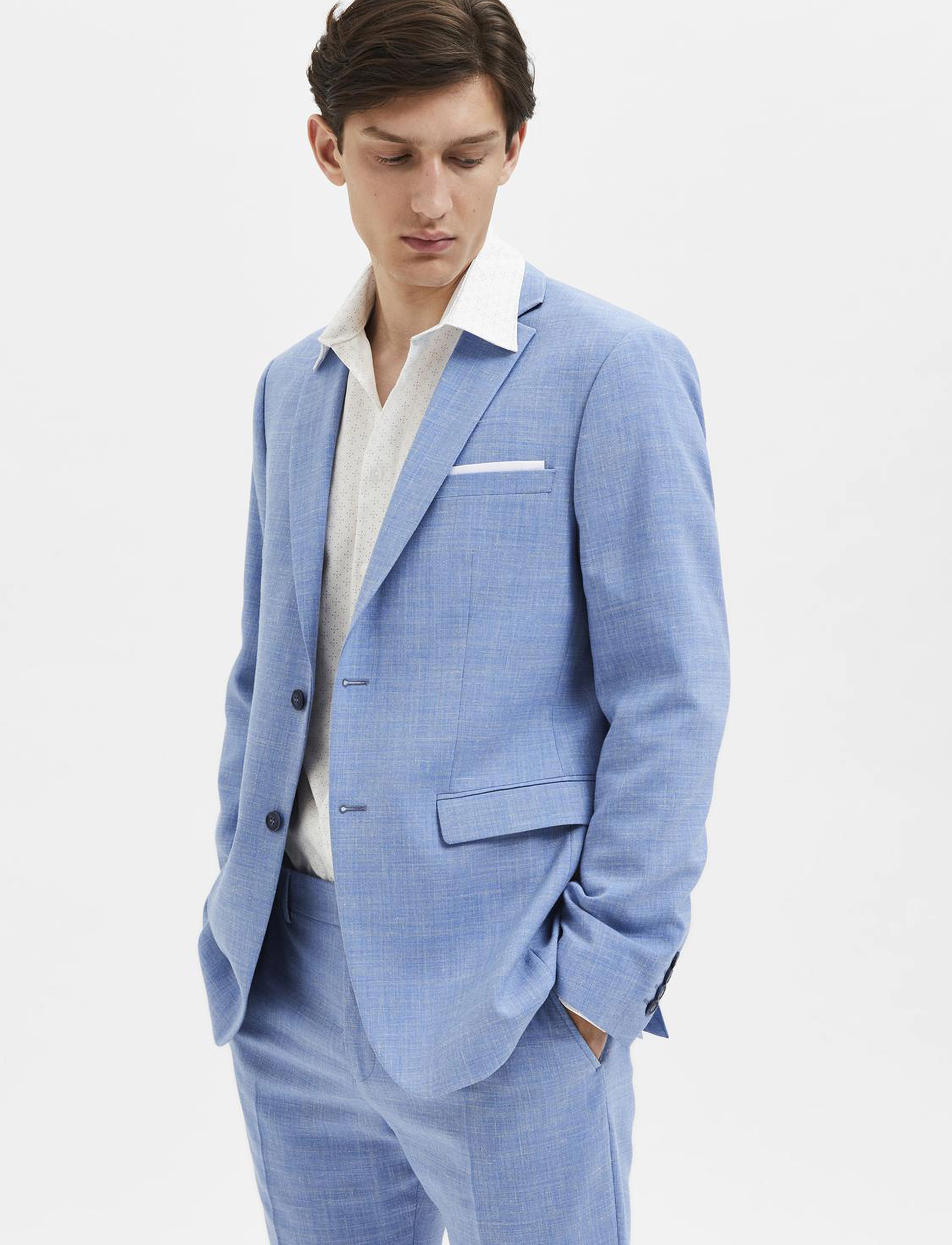 Selected - SLMSLIM-OASIS LINEN BLZ NOOS - vienrindas žaketes - light blue - 4