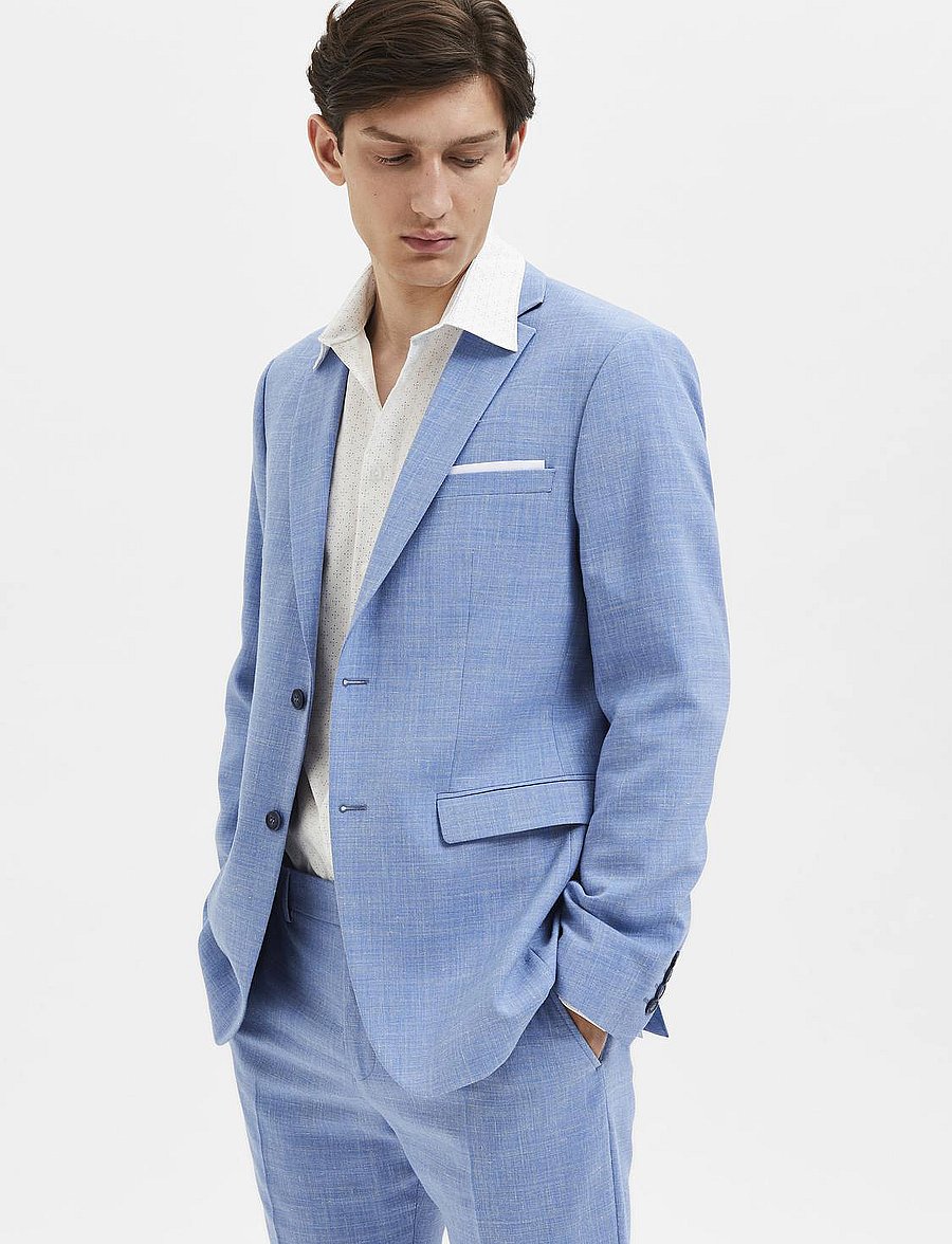Selected - SLMSLIM-OASIS LINEN BLZ NOOS - vienrindas žaketes - light blue - 4