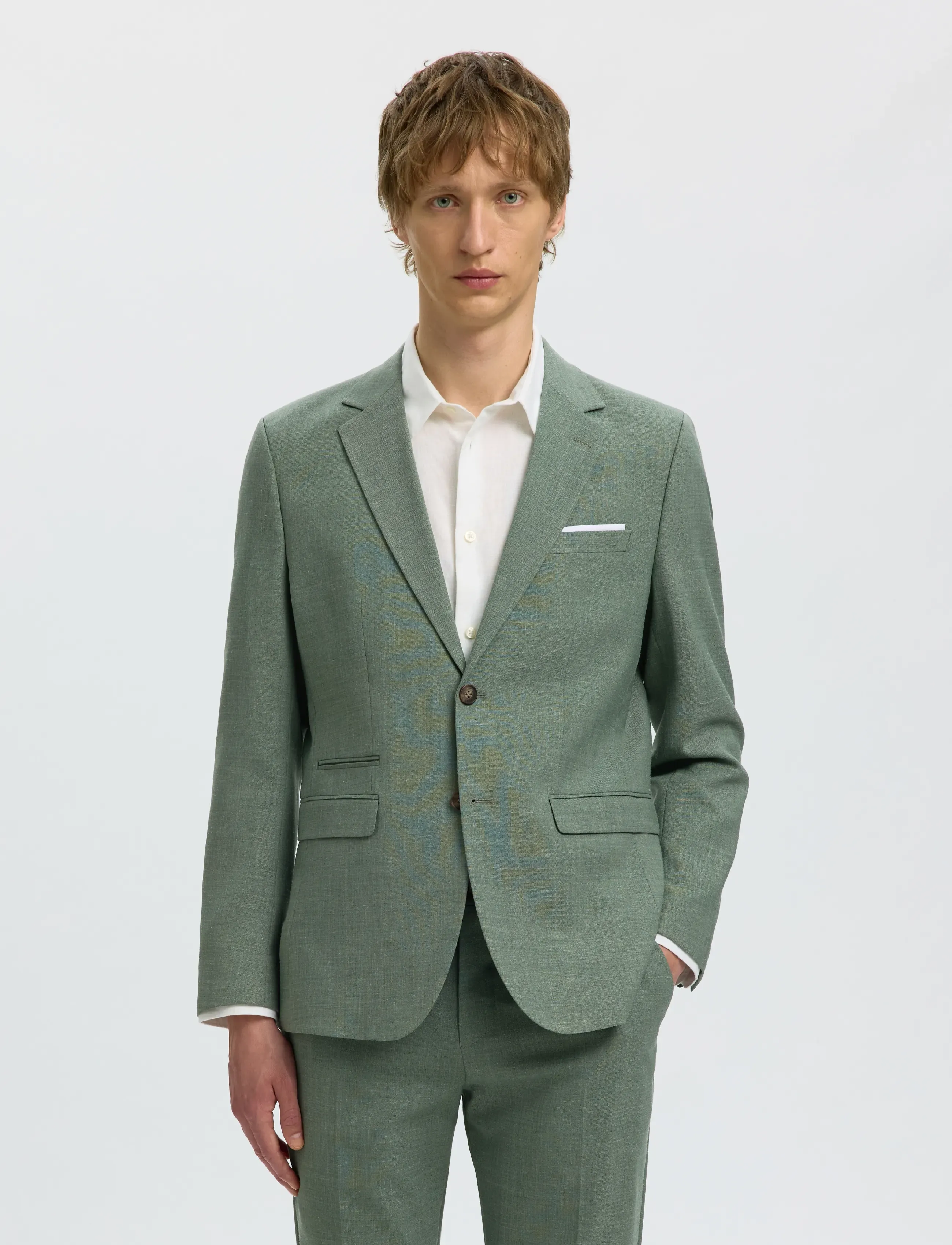 Selected SLMSLIM-OASIS LINEN BLZ NOOS - Ülikonnad ja pintsakud - LIGHT GREEN MELANGE / green