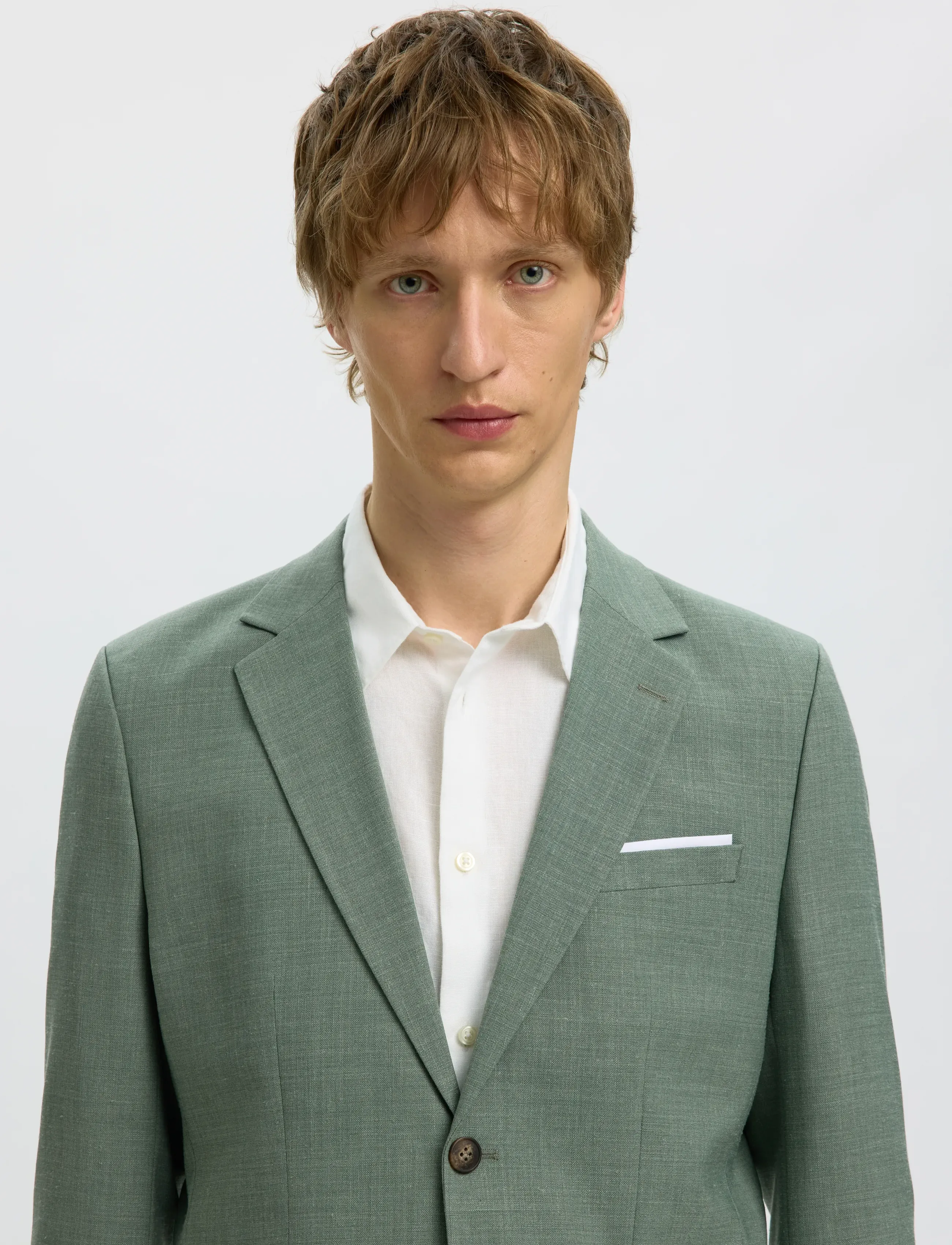 Selected - SLMSLIM-OASIS LINEN BLZ NOOS - enkeltradede blazere - light green melange - 4