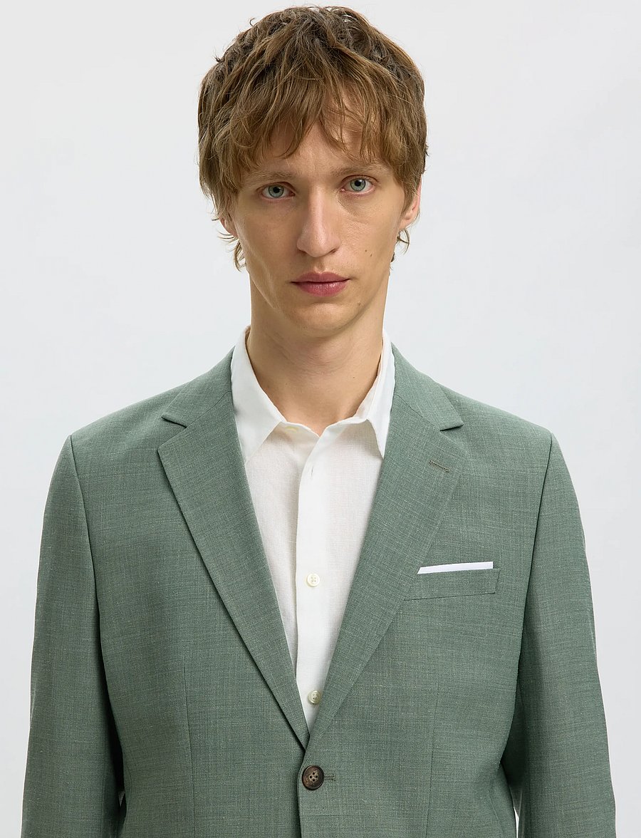 Selected - SLMSLIM-OASIS LINEN BLZ NOOS - enkeltradede blazere - light green melange - 4
