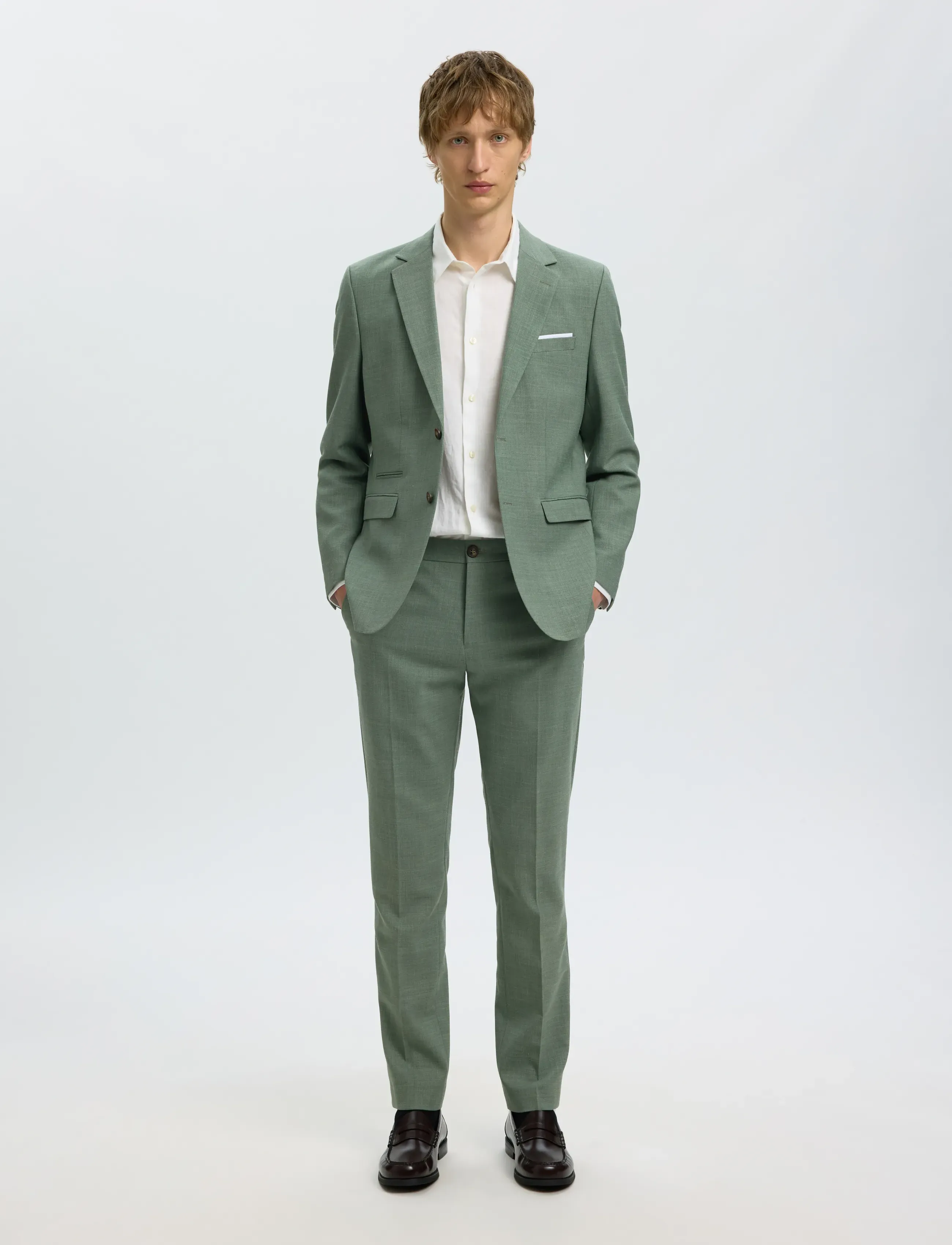 Selected - SLMSLIM-OASIS LINEN BLZ NOOS - enkeltradede blazere - light green melange - 5