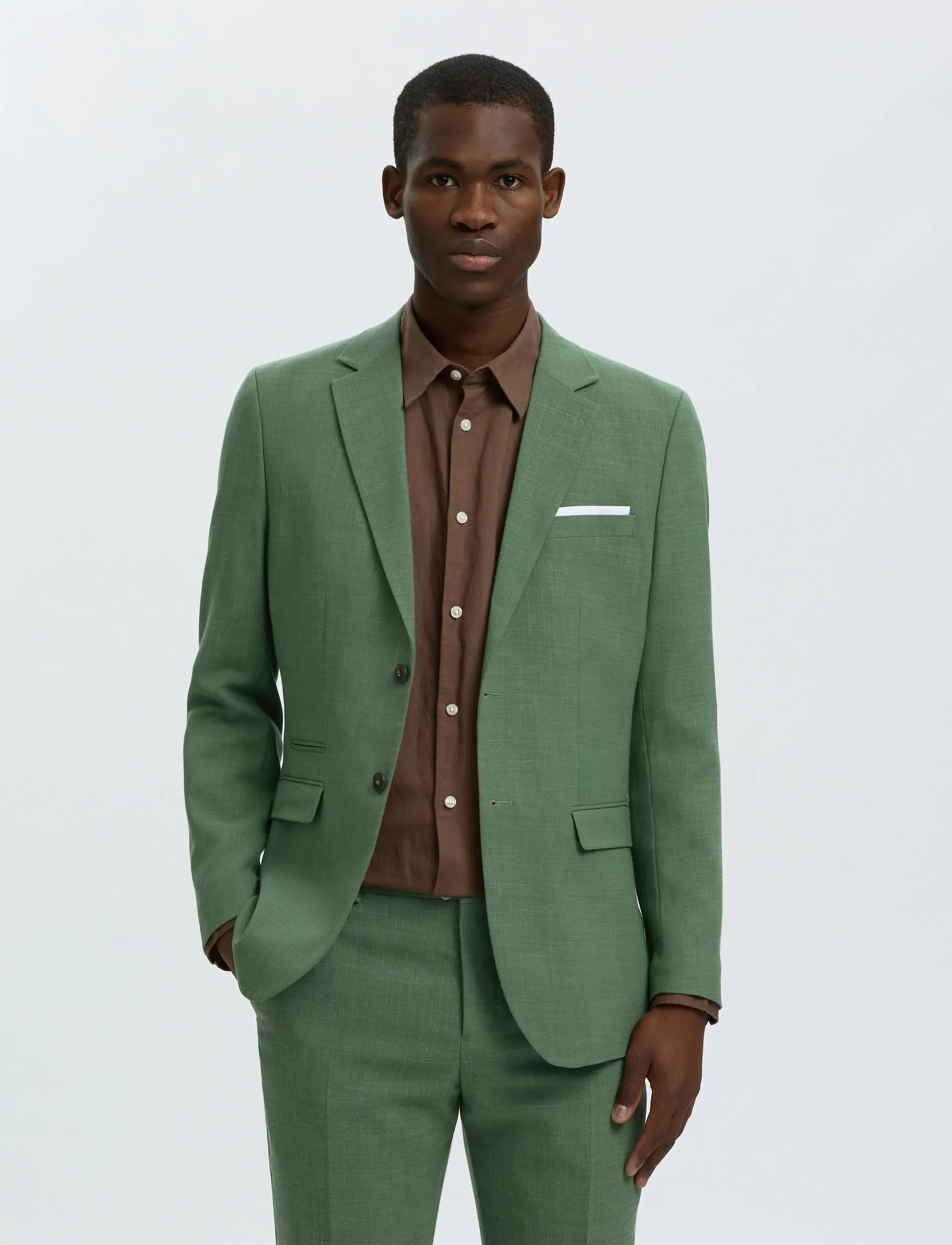Selected SLMSLIM-OASIS LINEN BLZ NOOS - Linen clothing - OLIVE GREEN / green