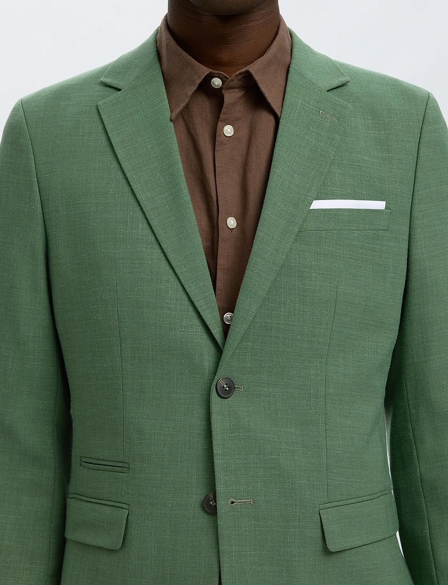 Selected - SLMSLIM-OASIS LINEN BLZ NOOS - enkeltradede blazere - olive green - 4