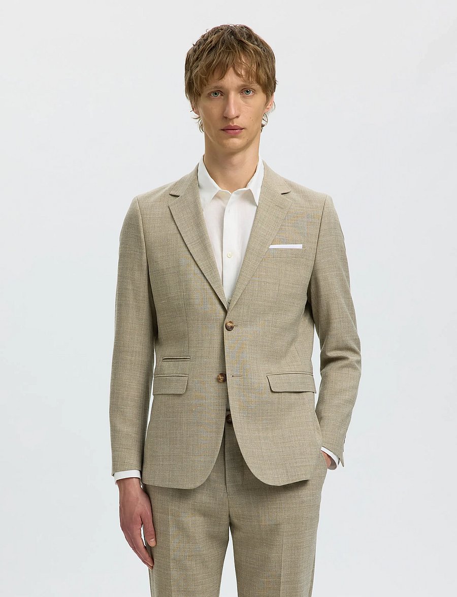 Selected - SLMSLIM-OASIS LINEN BLZ NOOS - enkeltradede blazere - sand - 0