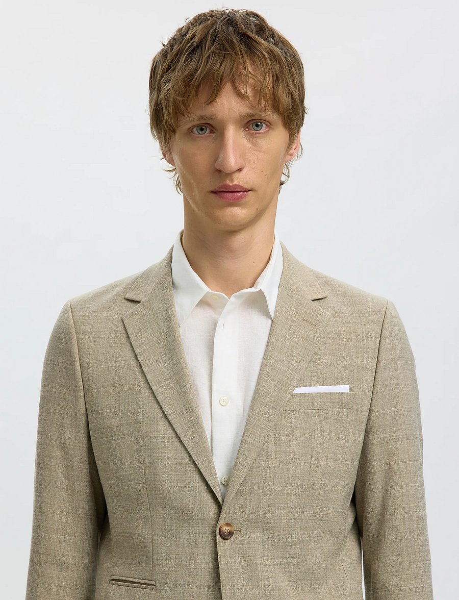 Selected - SLMSLIM-OASIS LINEN BLZ NOOS - enkeltradede blazere - sand - 4