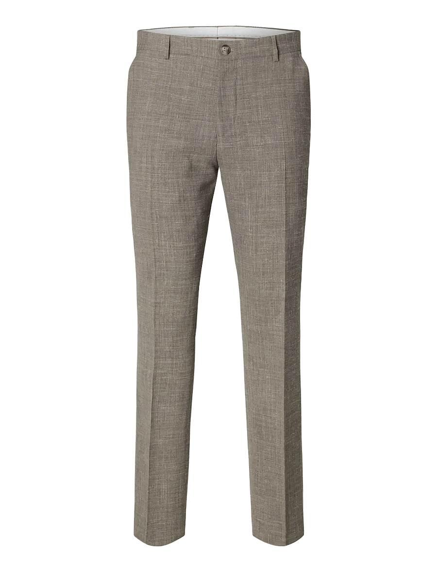 Selected - SLMSLIM-OASIS LINEN TRS NOOS - lina uzvalka bikses - dark sand melange - 1