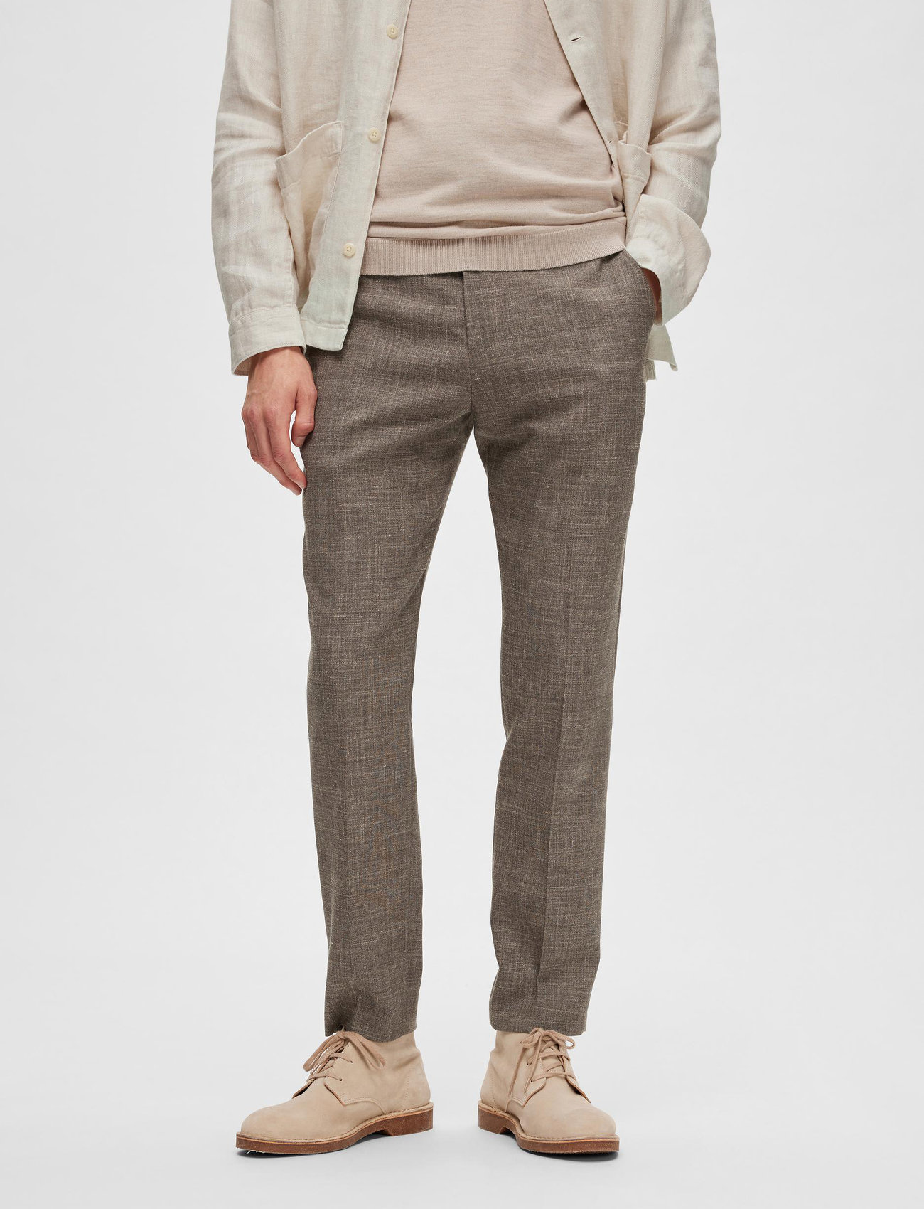 Selected Homme - SLHSLIM-OASIS LINEN TRS NOOS - linen trousers - dark sand melange - 0