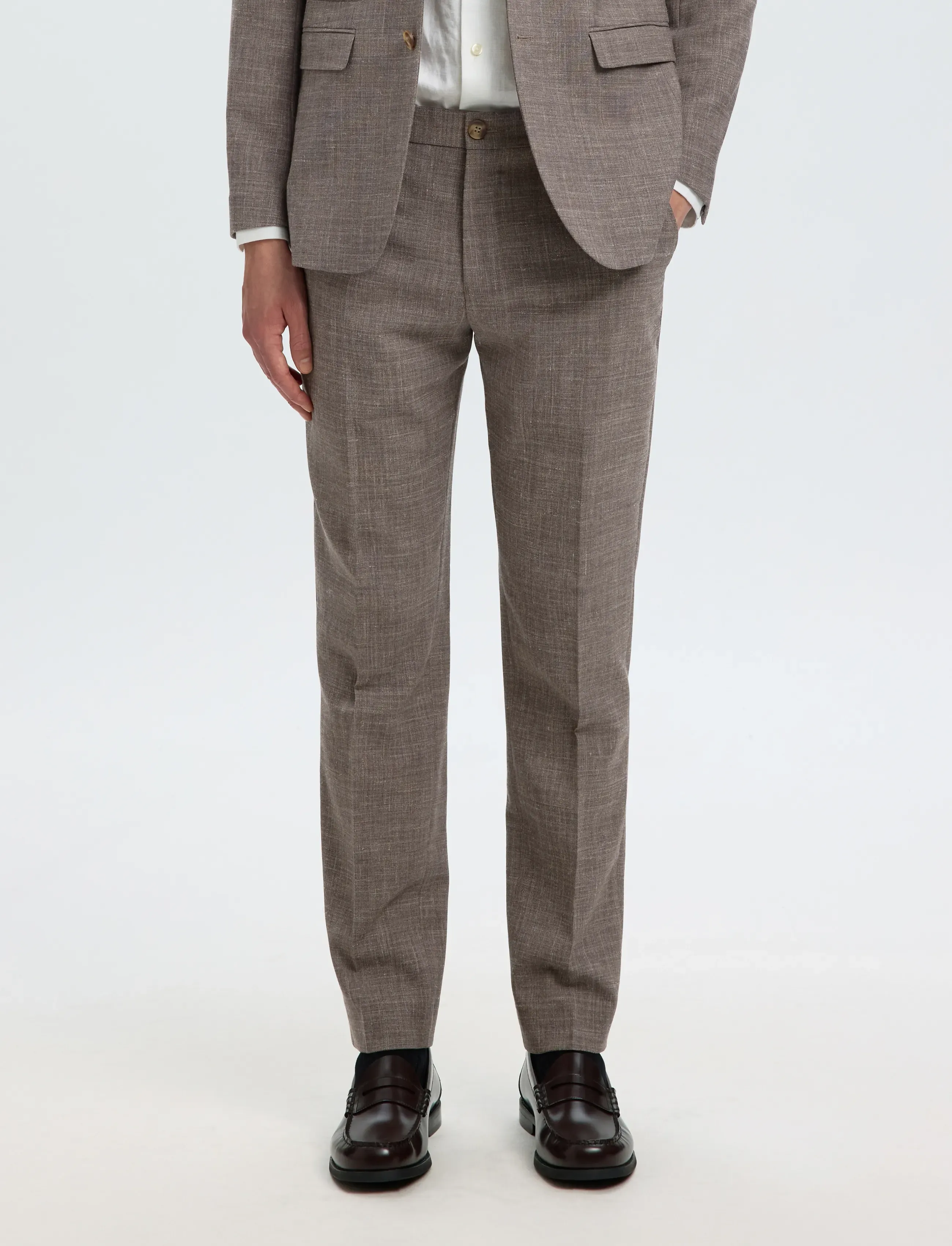 Selected SLMSLIM-OASIS LINEN TRS NOOS - Kostymbyxor - DARK SAND MELANGE / brown