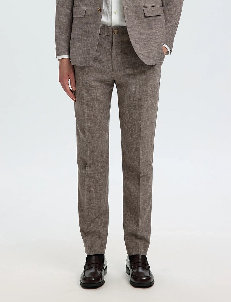 Selected - SLMSLIM-OASIS LINEN TRS NOOS - lina uzvalka bikses - dark sand melange - 0