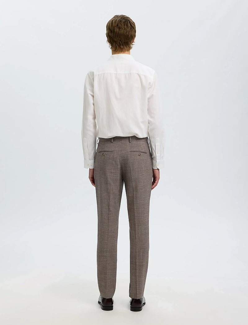 Selected - SLMSLIM-OASIS LINEN TRS NOOS - lina uzvalka bikses - dark sand melange - 2