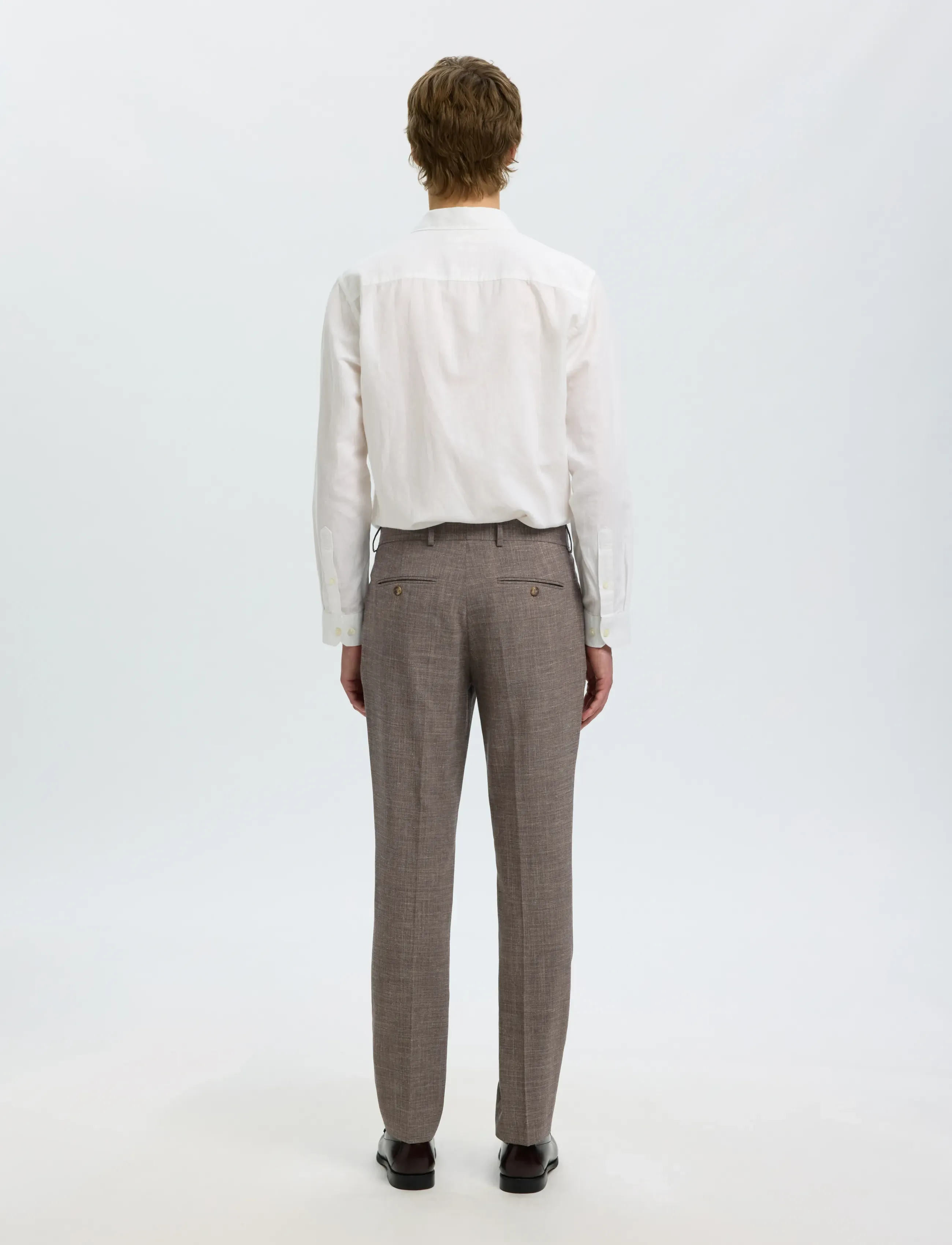 Selected - SLMSLIM-OASIS LINEN TRS NOOS - lina uzvalka bikses - dark sand melange - 2