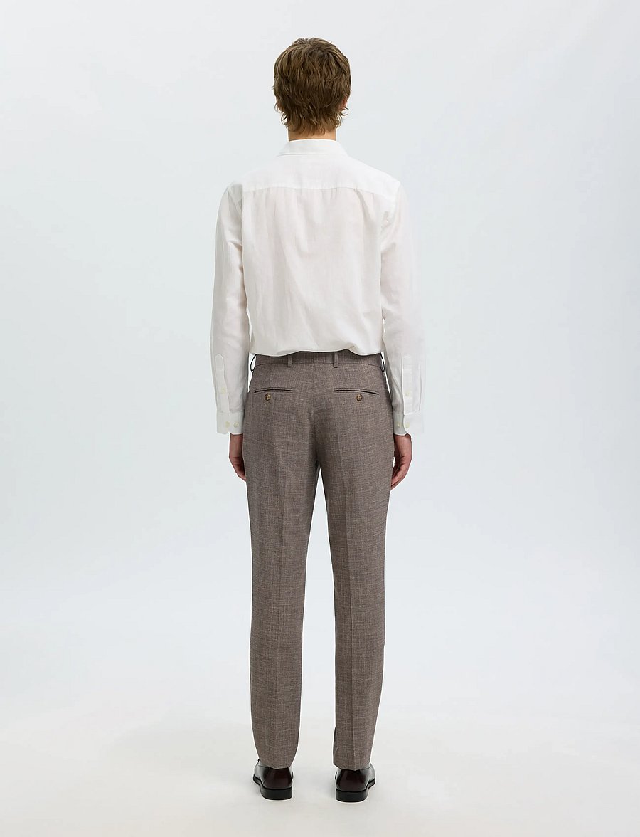 Selected - SLMSLIM-OASIS LINEN TRS NOOS - lina uzvalka bikses - dark sand melange - 2