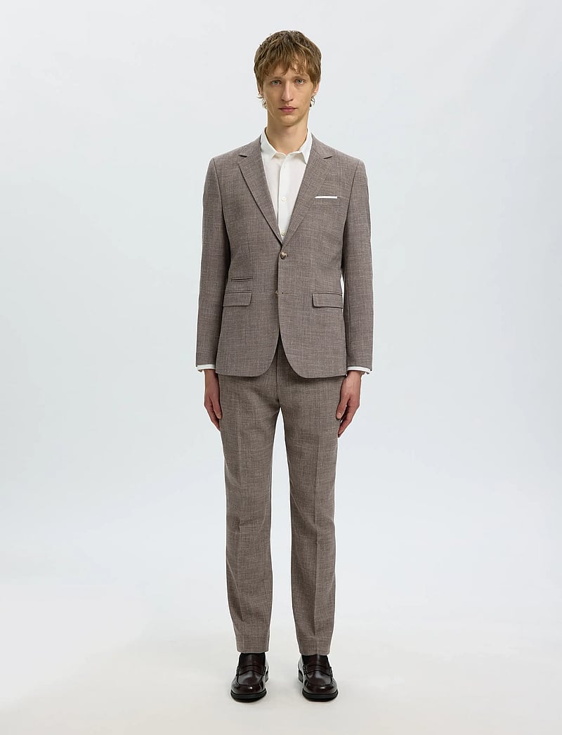 Selected - SLMSLIM-OASIS LINEN TRS NOOS - lina uzvalka bikses - dark sand melange - 3