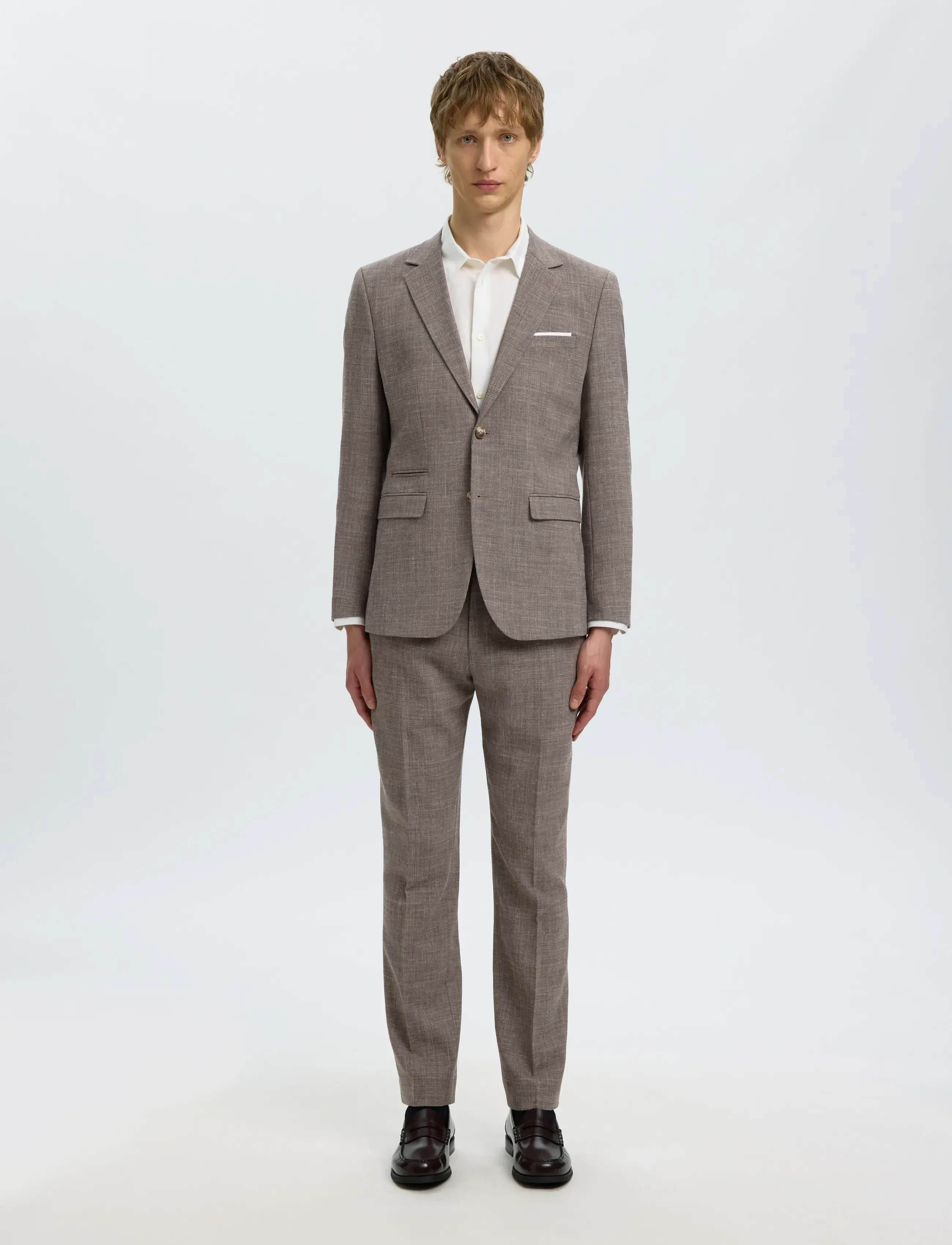 Selected - SLMSLIM-OASIS LINEN TRS NOOS - lina uzvalka bikses - dark sand melange - 3