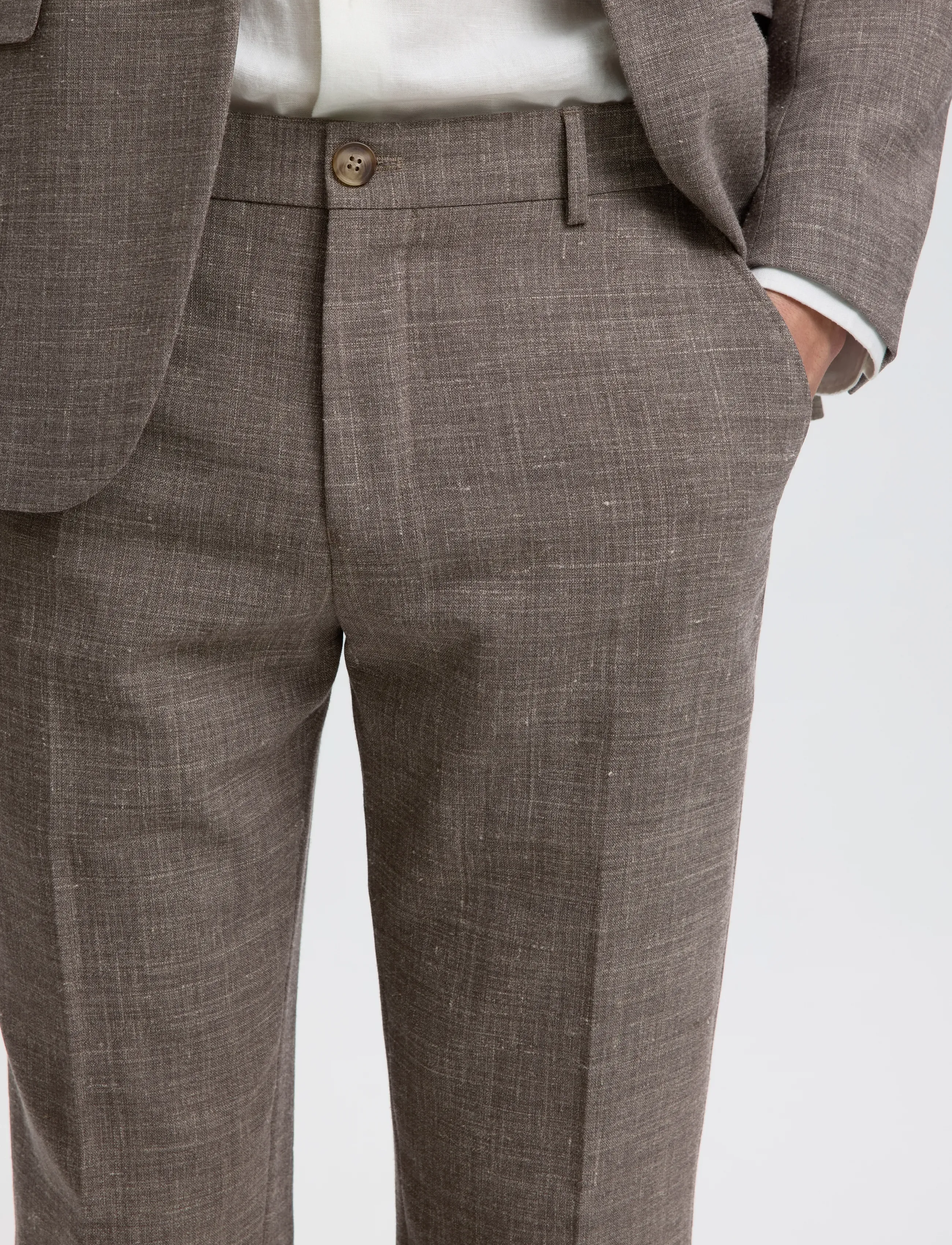 Selected - SLMSLIM-OASIS LINEN TRS NOOS - lina uzvalka bikses - dark sand melange - 4
