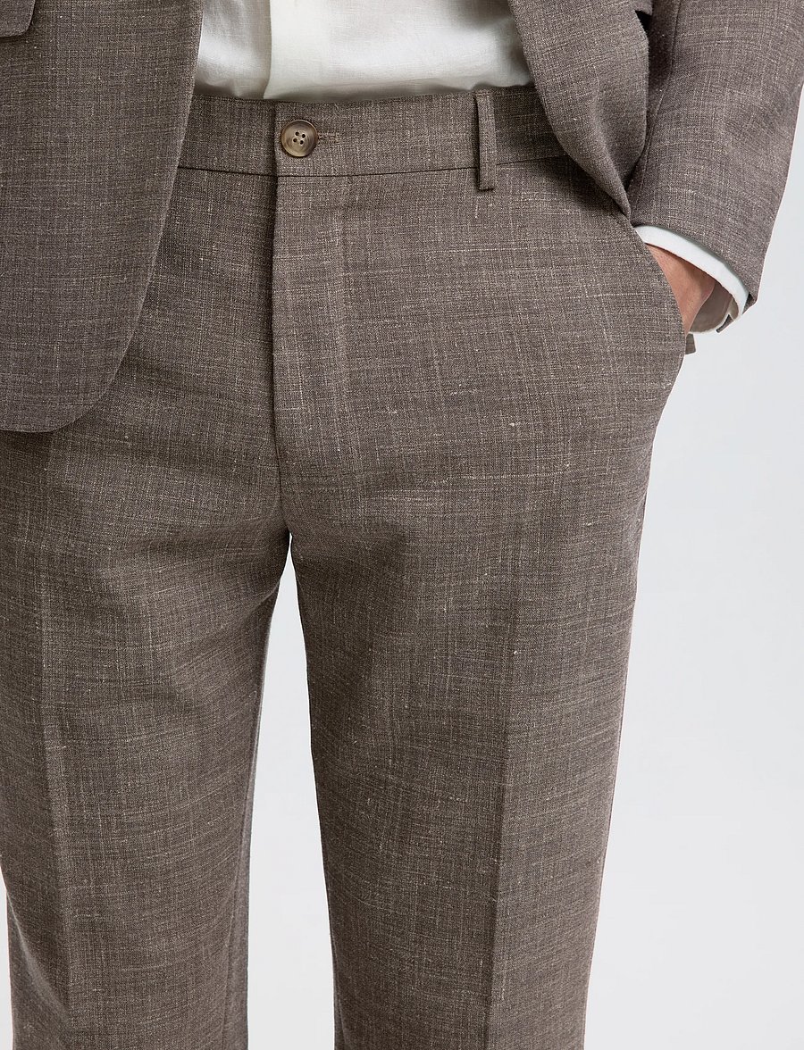 Selected - SLMSLIM-OASIS LINEN TRS NOOS - lina uzvalka bikses - dark sand melange - 4