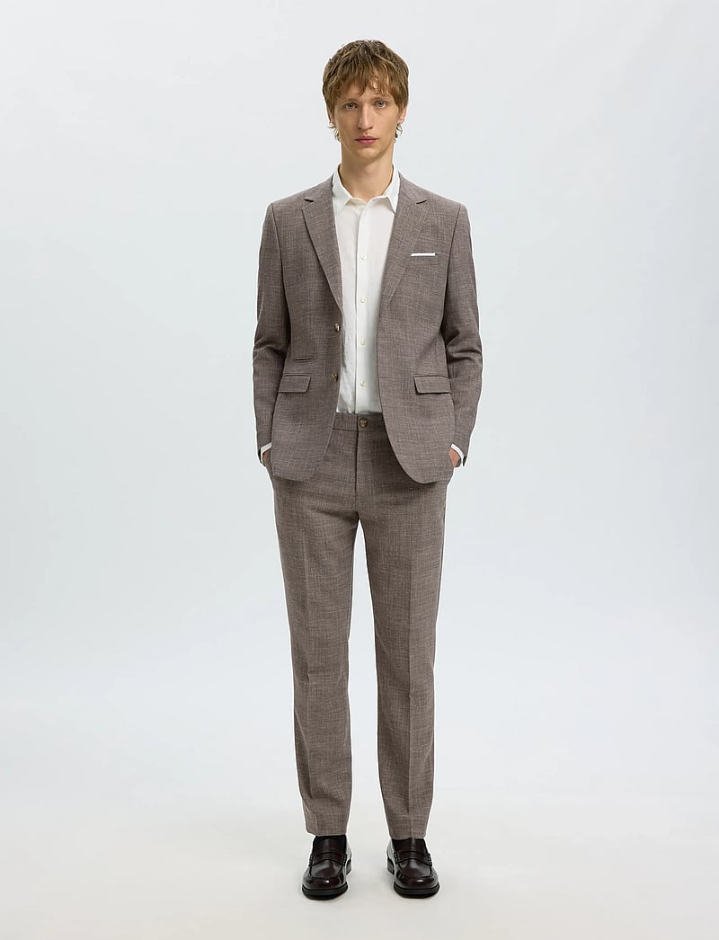 Selected - SLMSLIM-OASIS LINEN TRS NOOS - lina uzvalka bikses - dark sand melange - 5