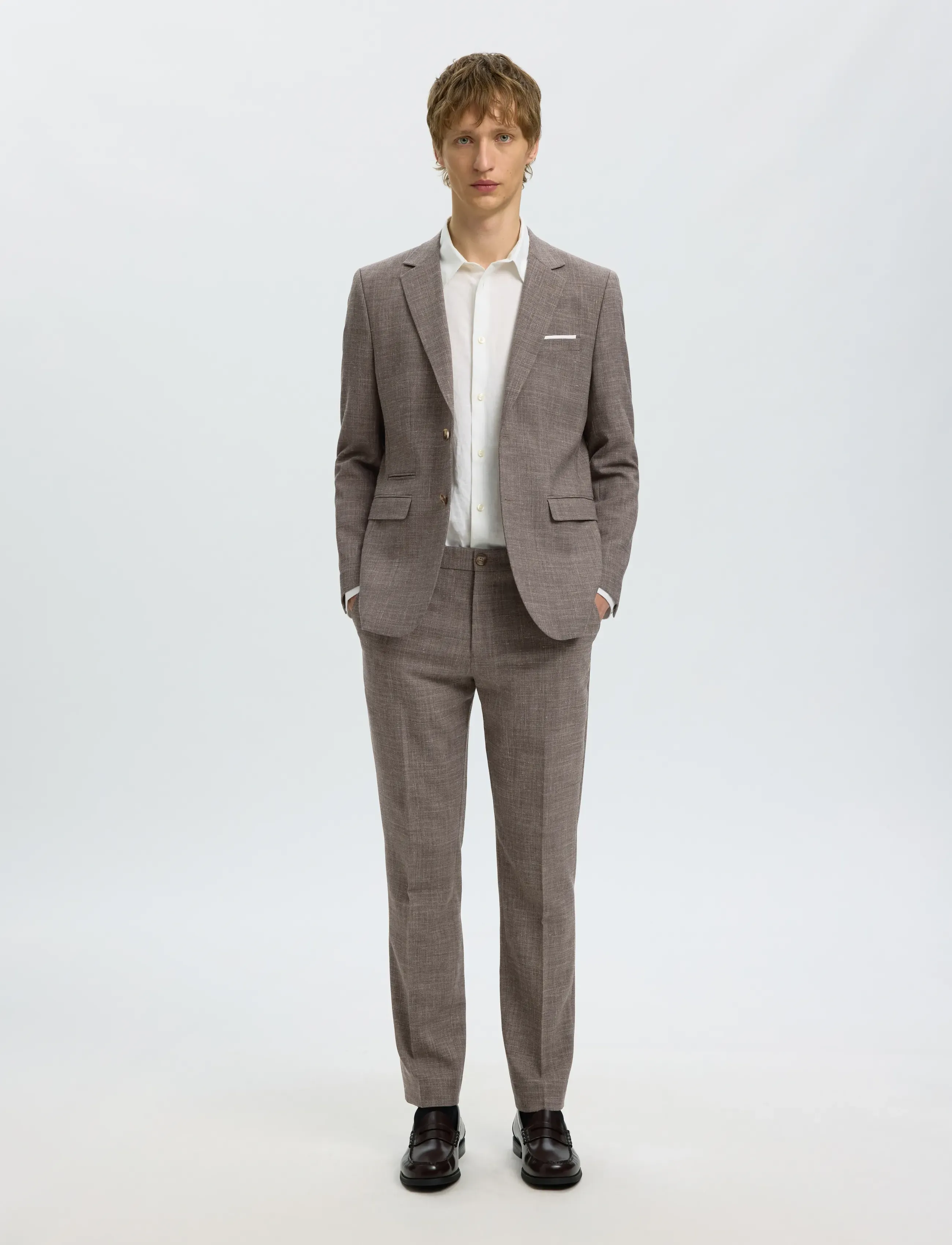 Selected - SLMSLIM-OASIS LINEN TRS NOOS - lina uzvalka bikses - dark sand melange - 5