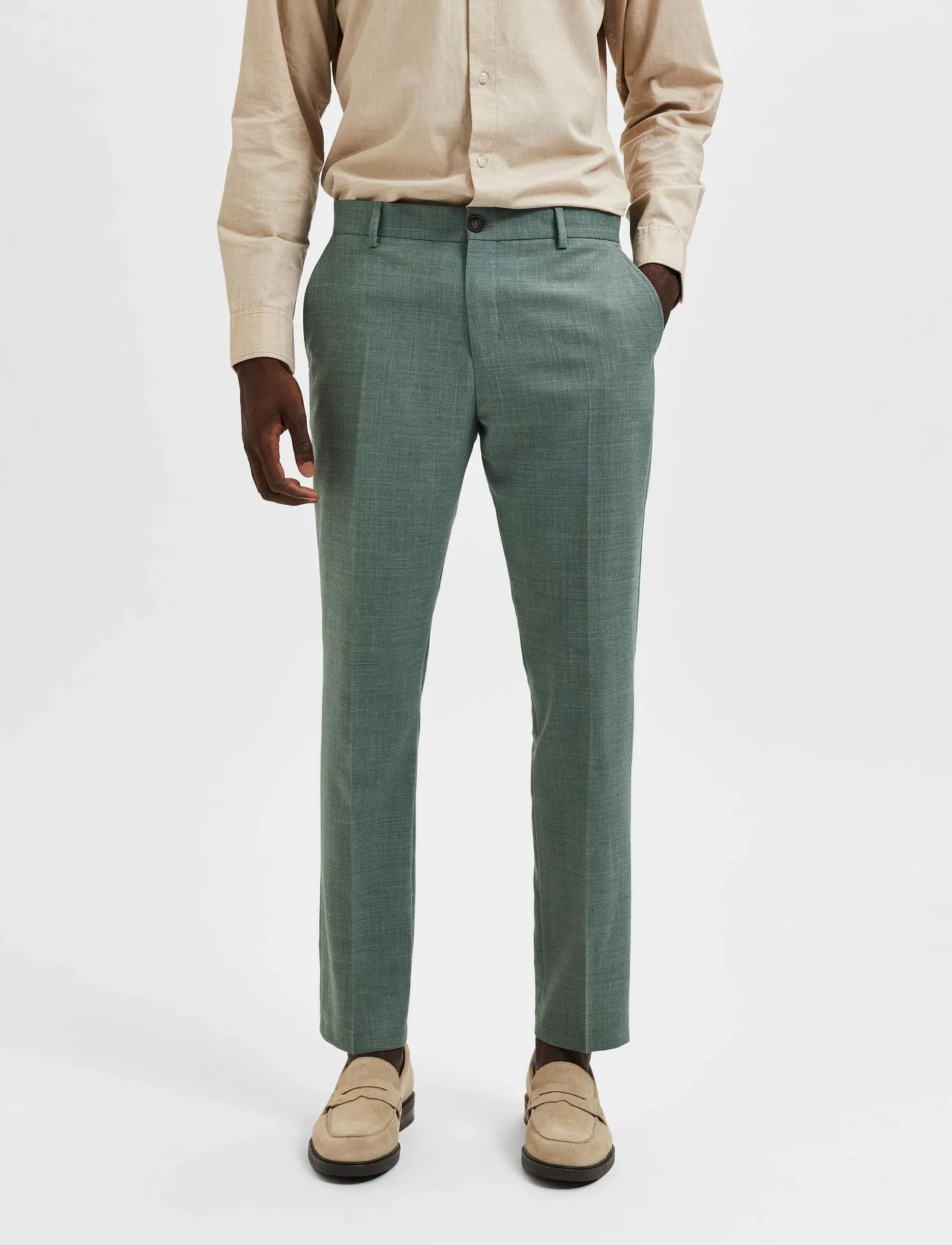 Selected Homme - SLHSLIM-OASIS LINEN TRS NOOS - linen trousers - light green melange - 0