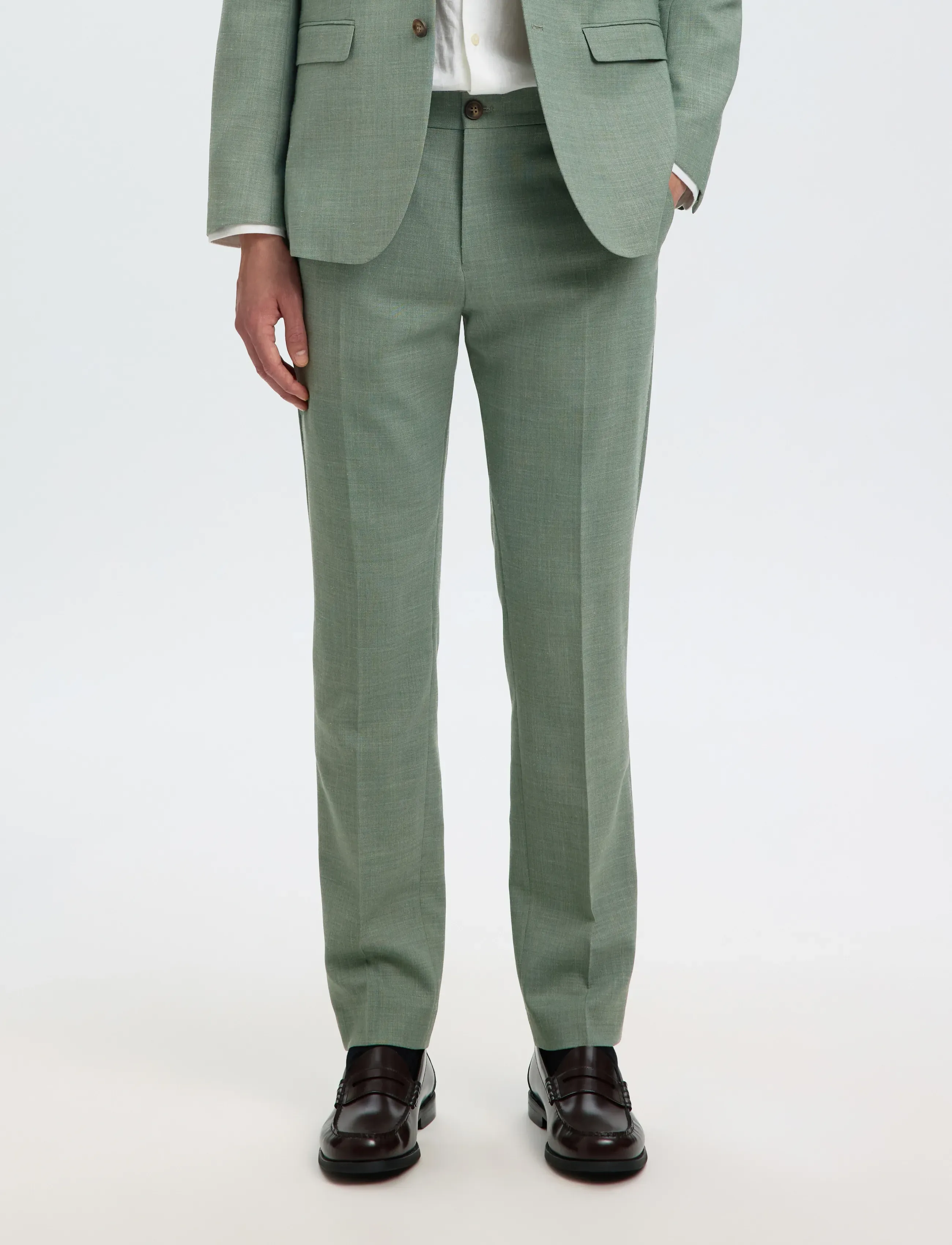 Selected SLMSLIM-OASIS LINEN TRS NOOS - Hørbukser - LIGHT GREEN MELANGE / green