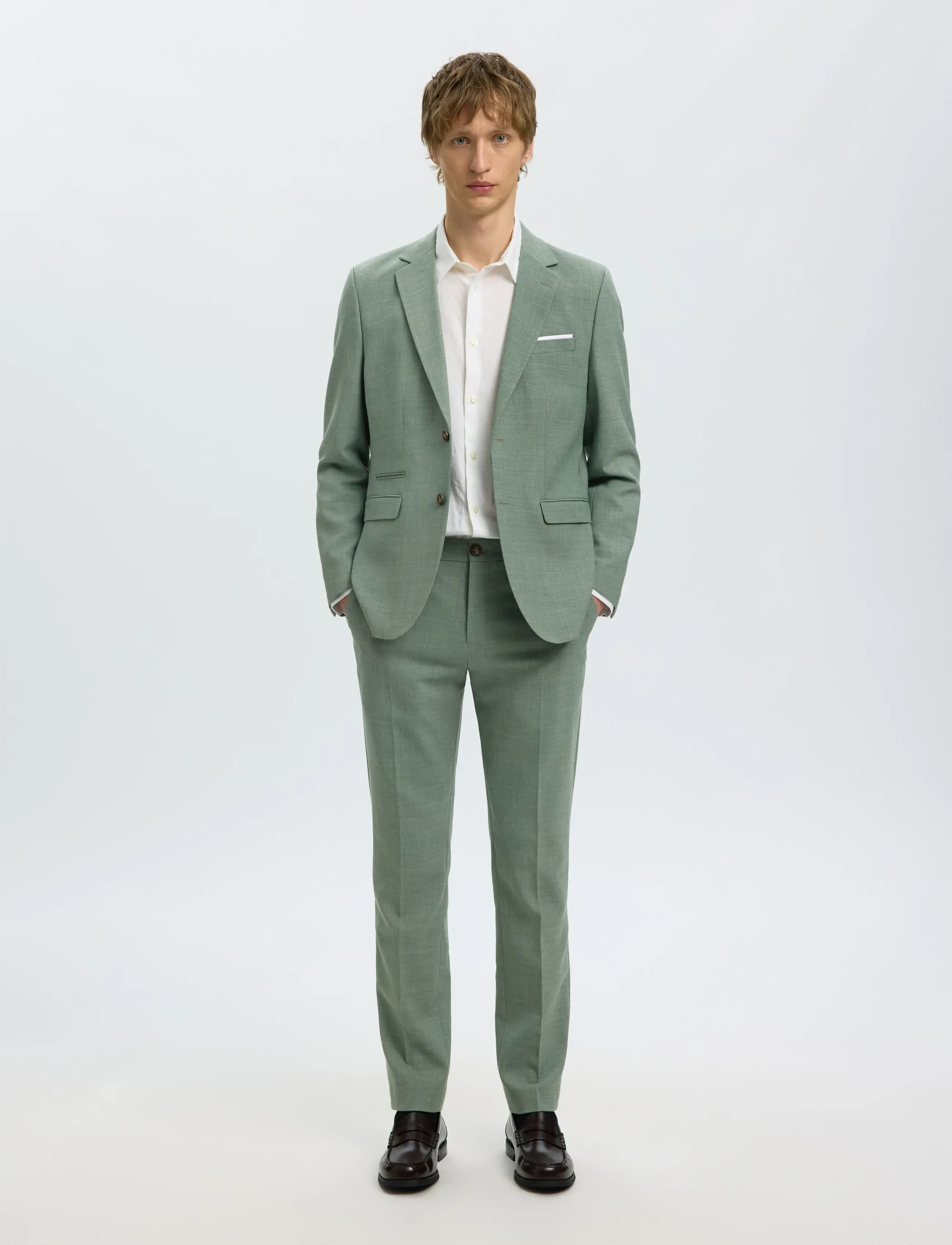 Selected - SLMSLIM-OASIS LINEN TRS NOOS - jakkesætbukser i hør - light green melange - 5