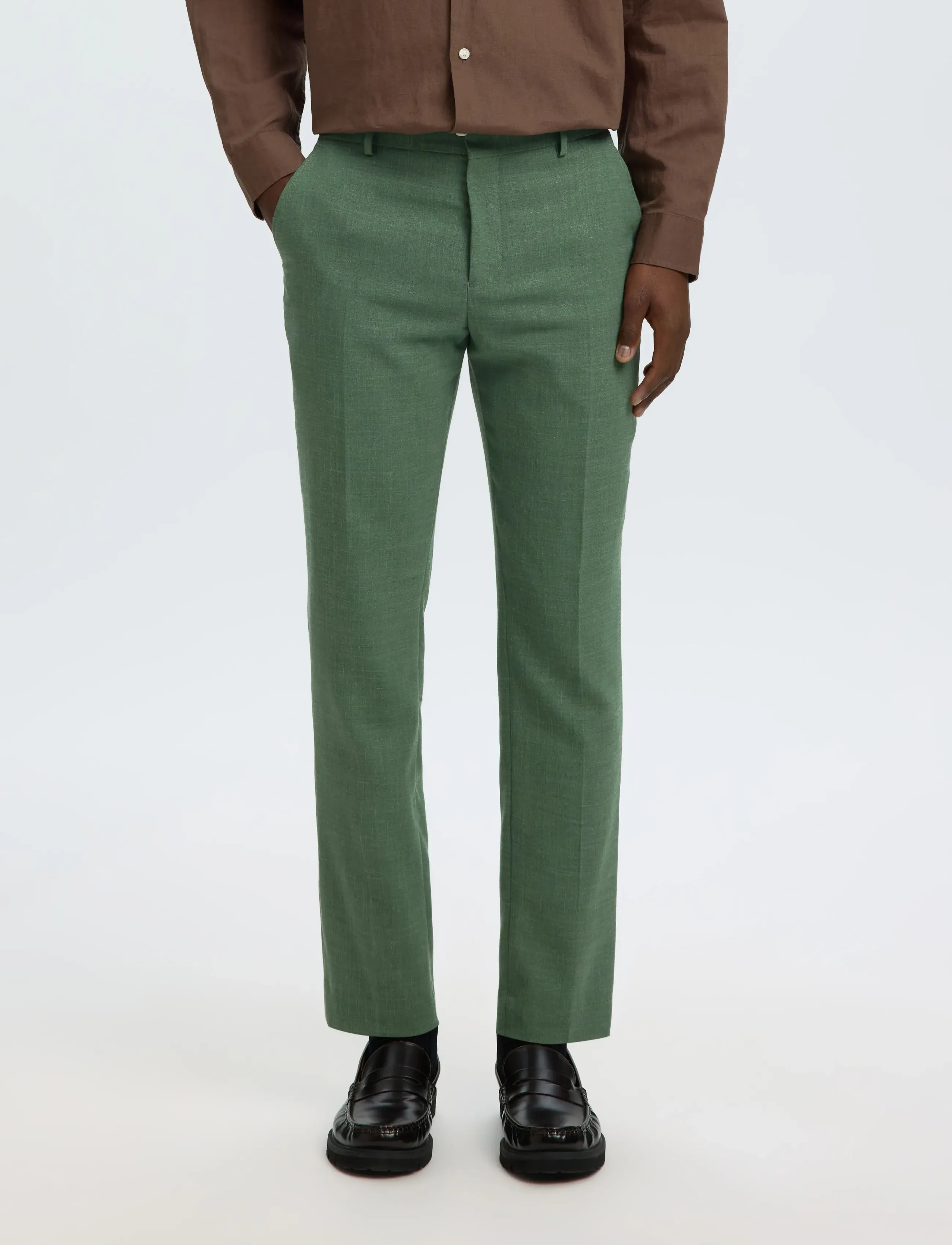 Selected SLMSLIM-OASIS LINEN TRS NOOS - Jakkesætbukser i hør - OLIVE GREEN / khaki/green