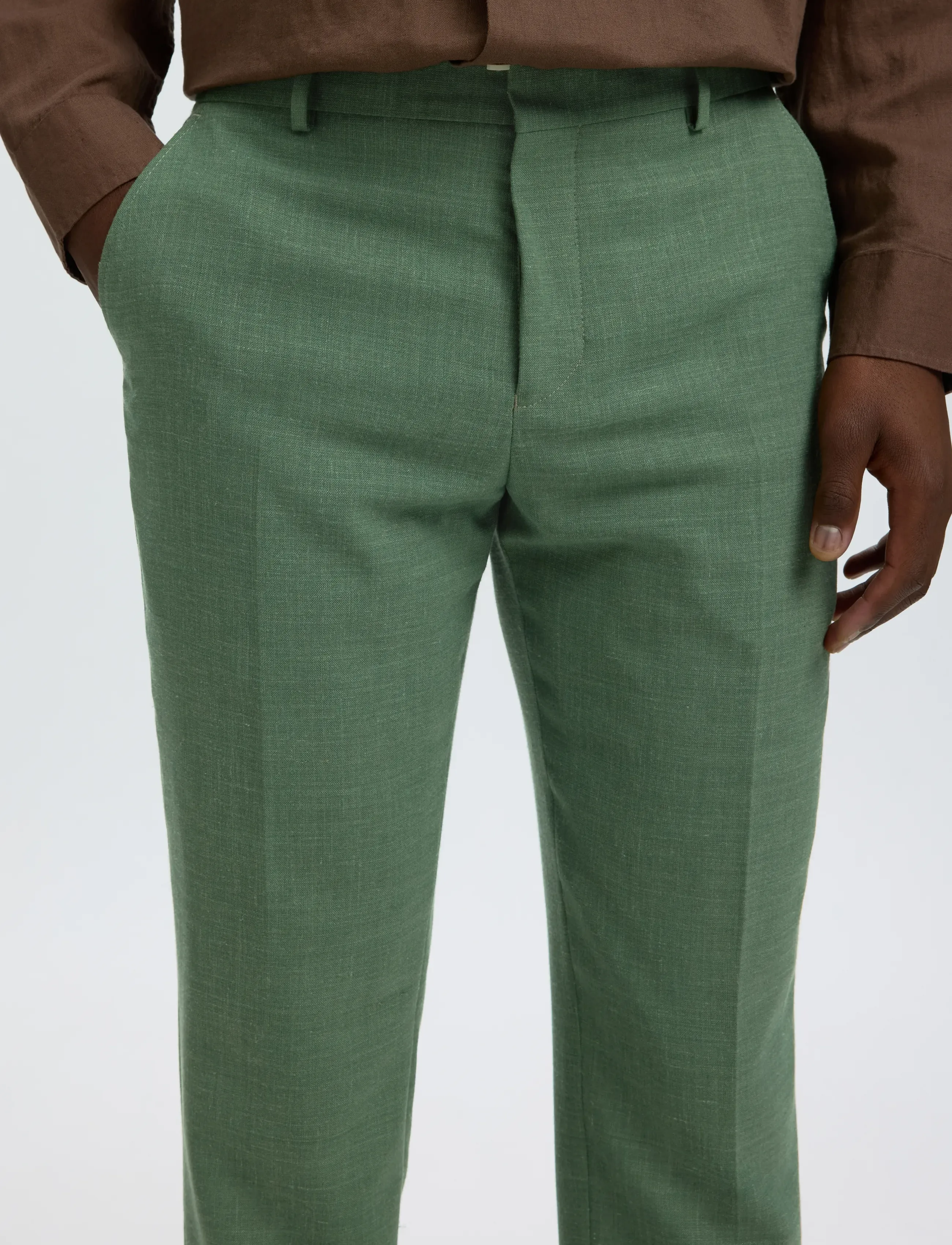 Selected - SLMSLIM-OASIS LINEN TRS NOOS - jakkesætbukser i hør - olive green - 4