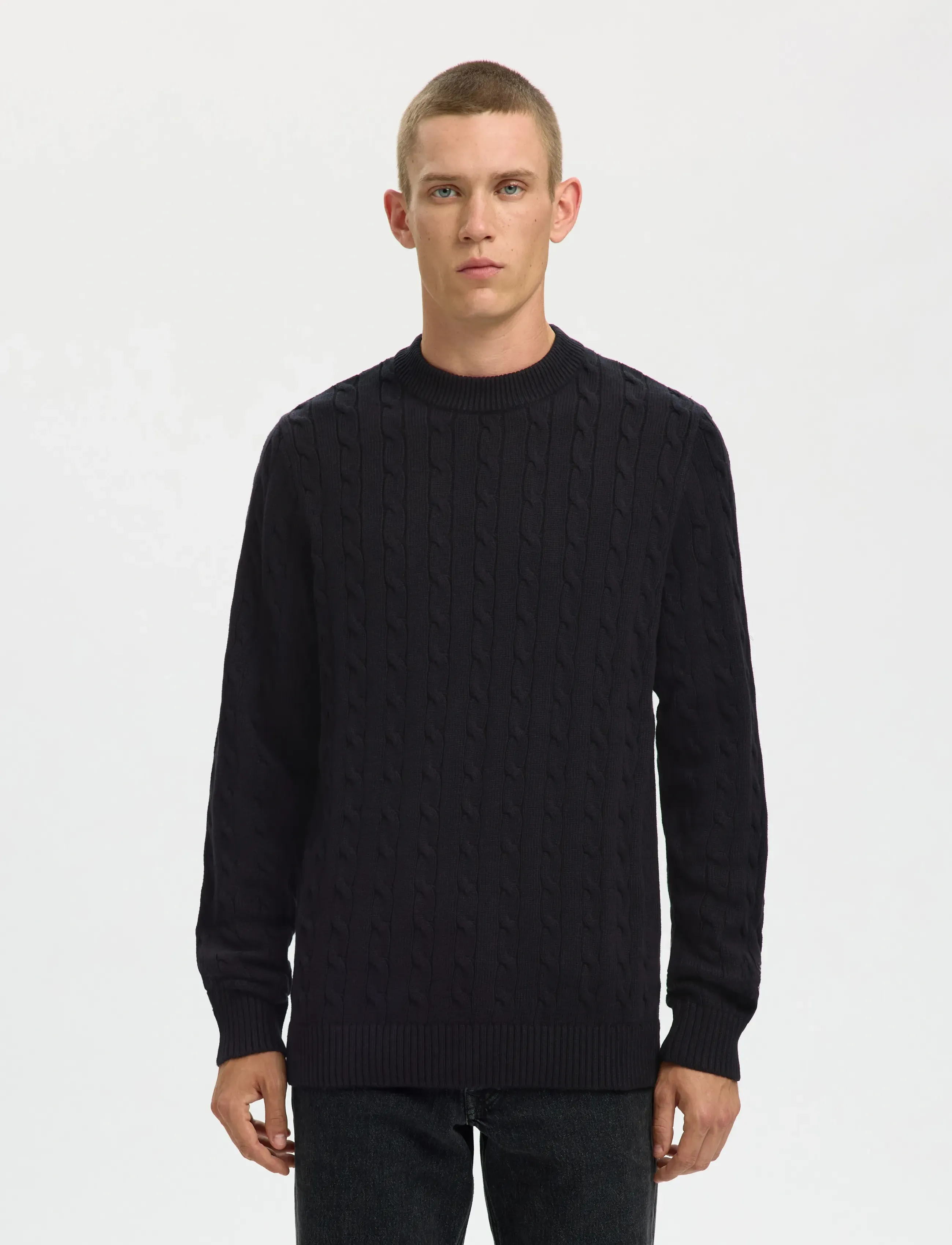Selected Slhryan Structure Crew Neck, XL, Knitwear, Schwarz - Round Necks, Männerswear