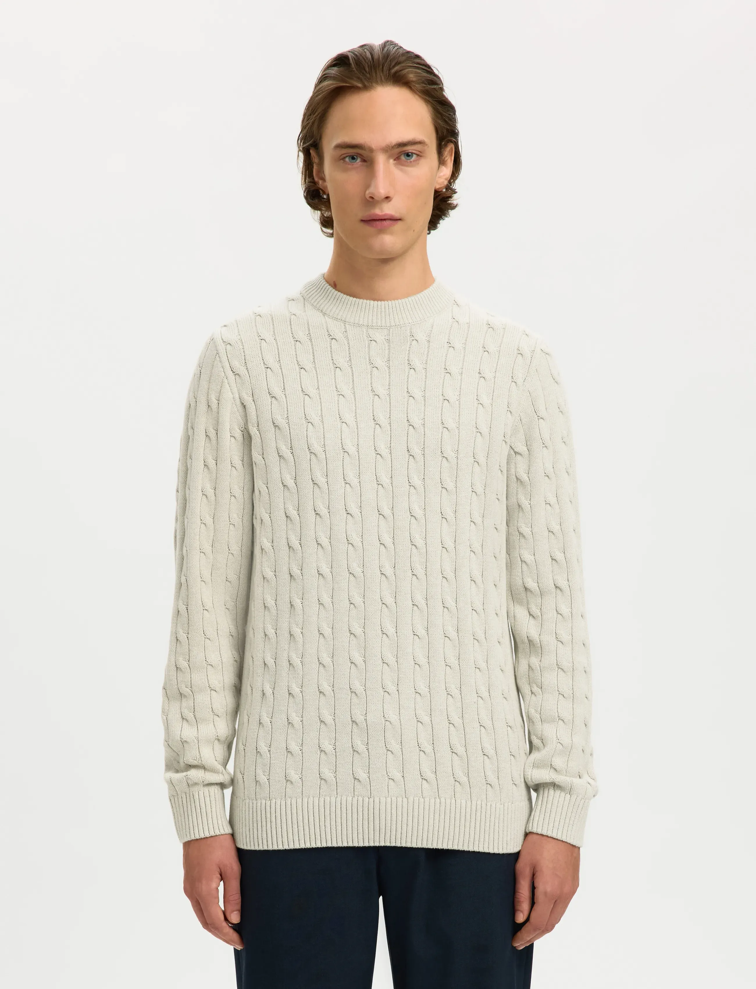 Selected SLHRYAN STRUCTURE CREW NECK - Forårsgarderobe - BONE WHITE / beige