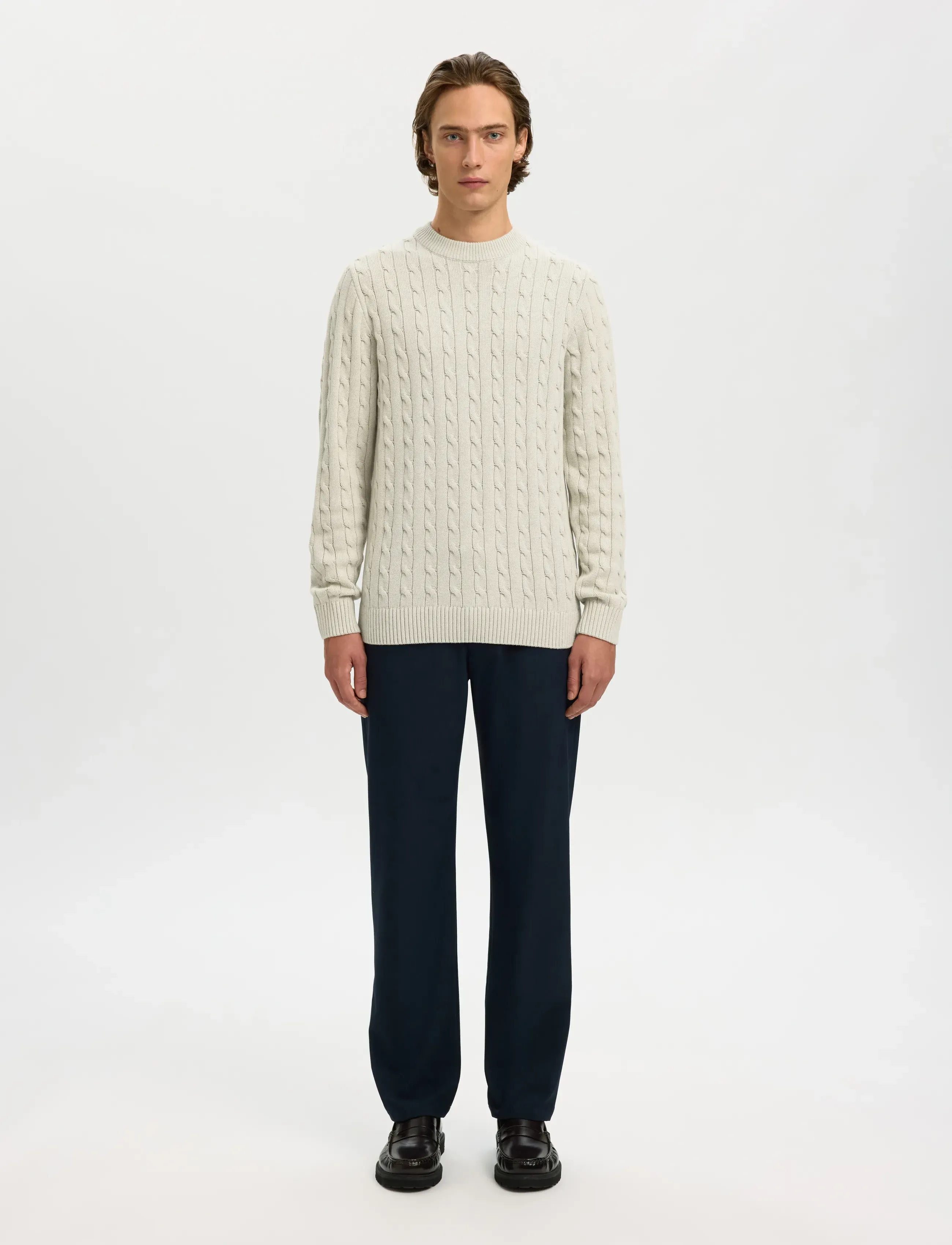 Selected - SLHRYAN STRUCTURE CREW NECK - stickat - bone white - 4