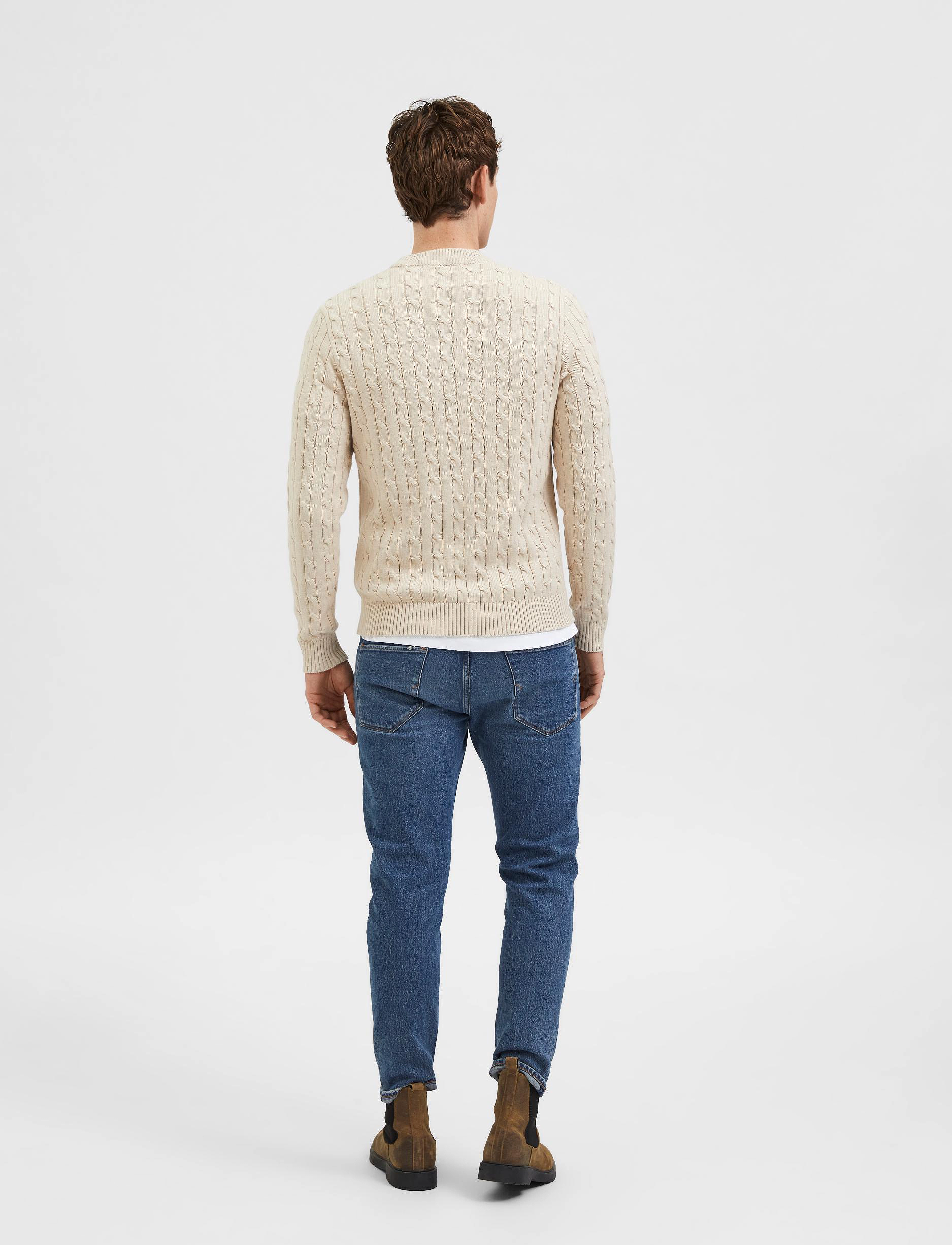 Selected - SLHRYAN STRUCTURE CREW NECK - stickade basplagg - bone white - 3