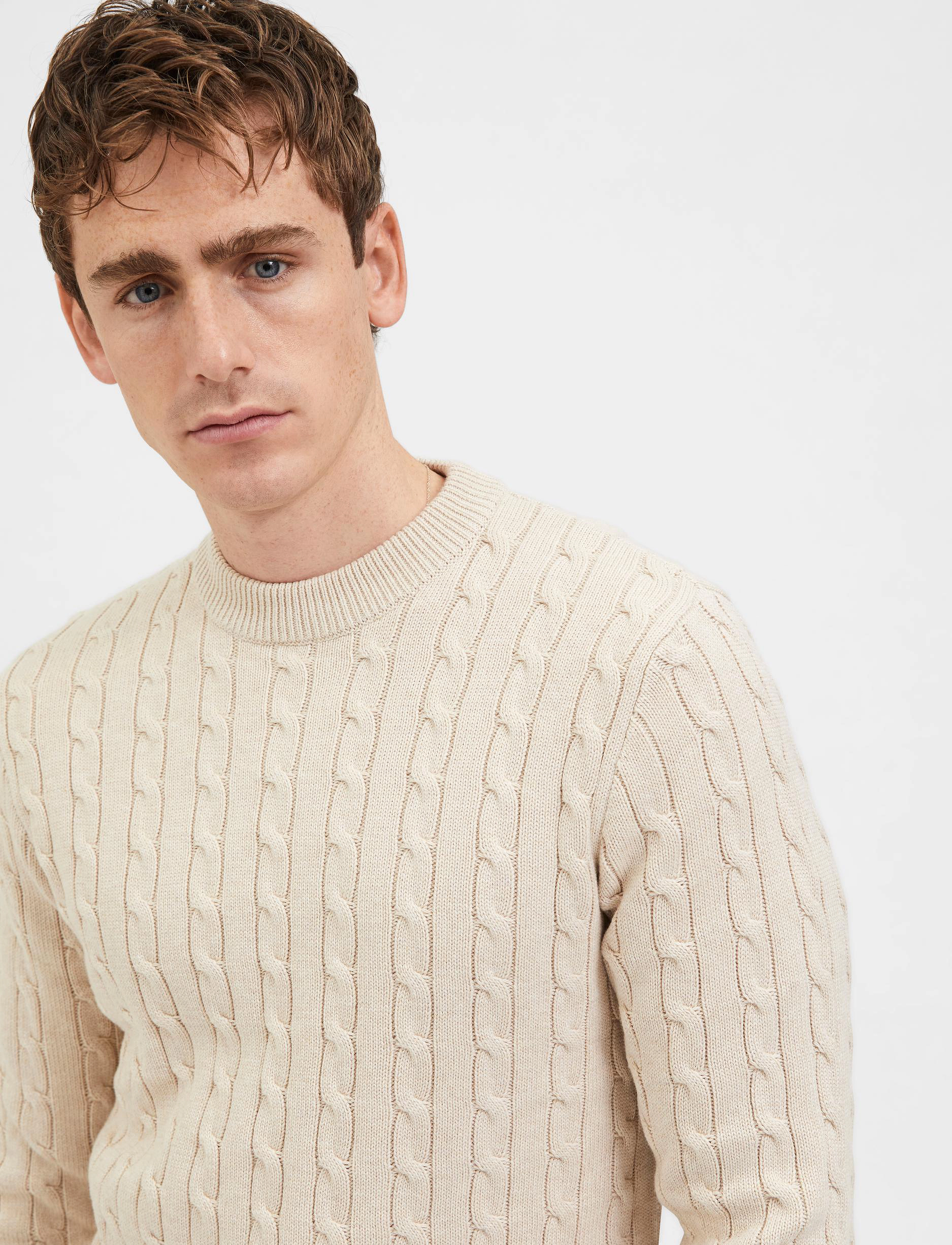 Selected - SLHRYAN STRUCTURE CREW NECK - stickade basplagg - bone white - 5