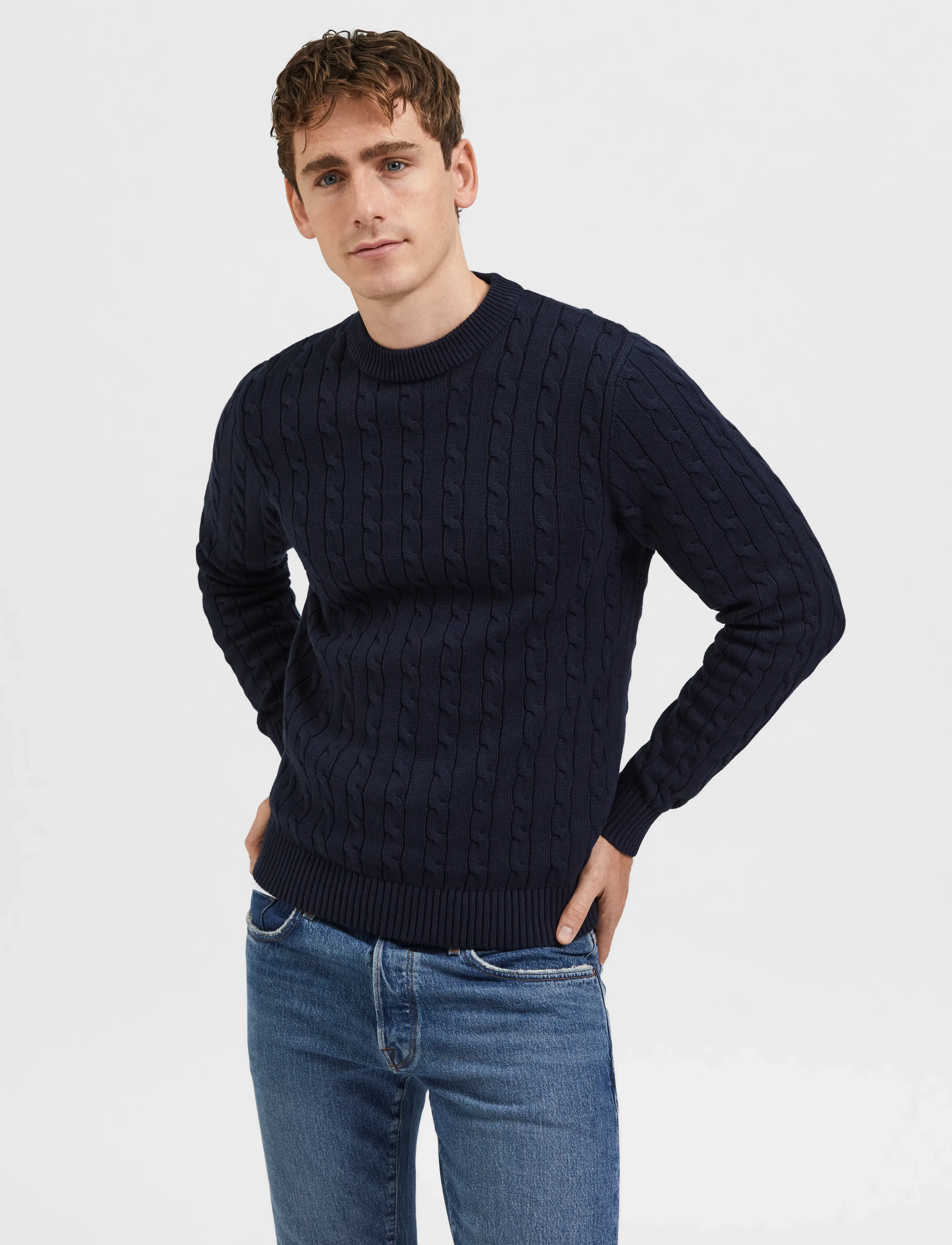 SELECTED Slhryan Structure Crew Neck stickade tröjor herr – bild 5